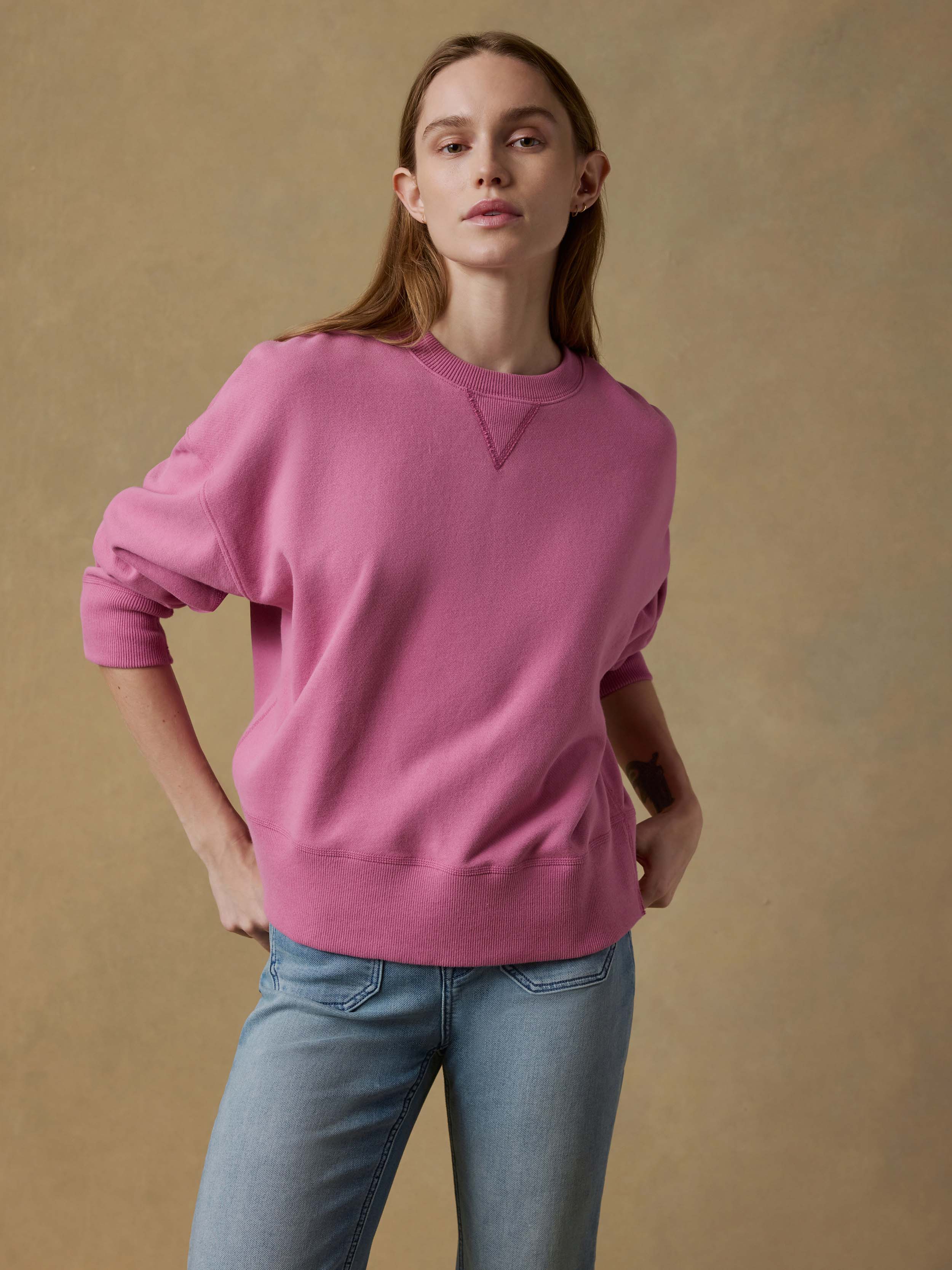 High Standard Fleece Vintage Crewneck - Ibis Rose | Faherty Brand