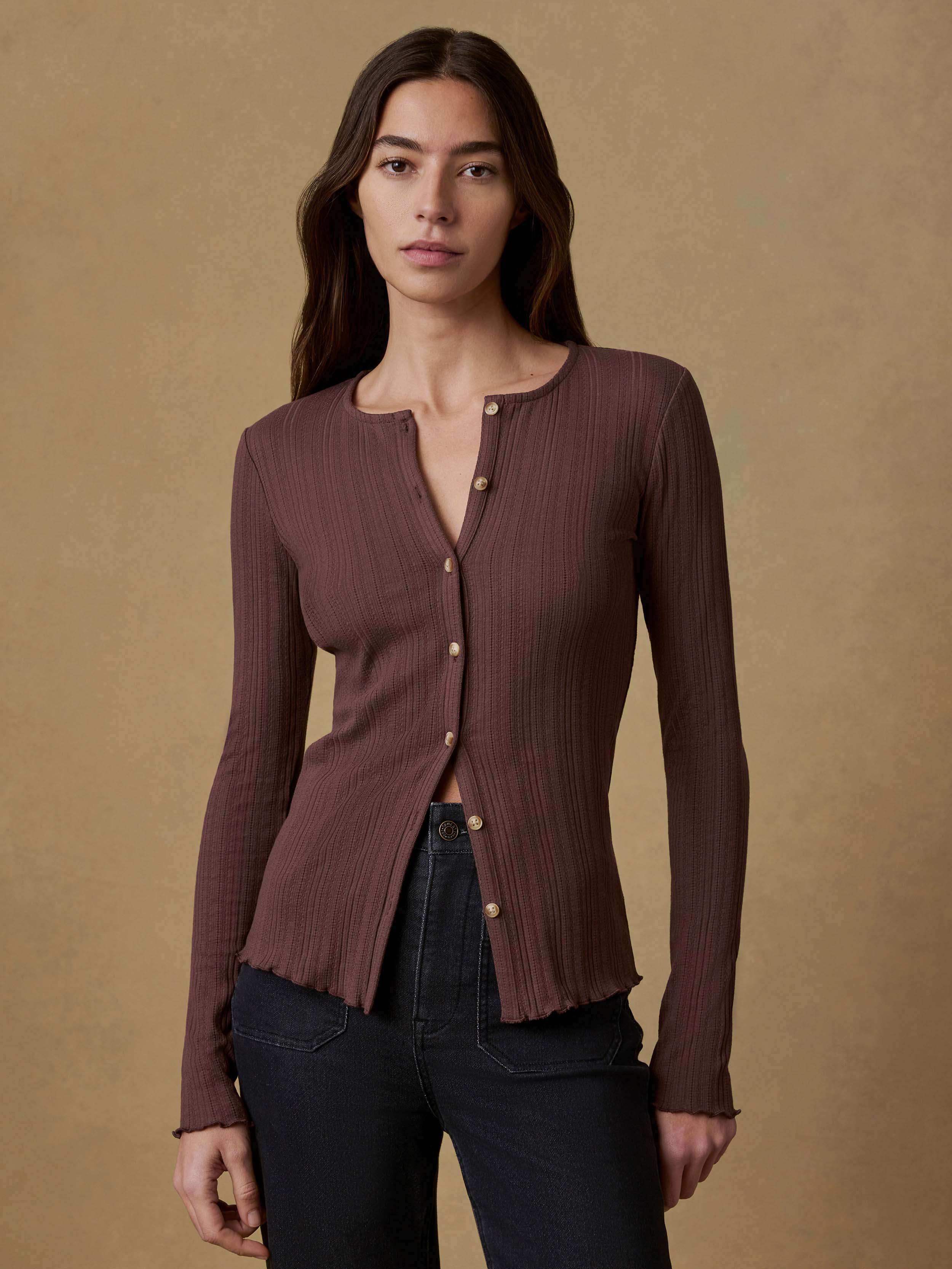 Paradise Pointelle Cardigan - Chicory Coffee | Faherty Brand