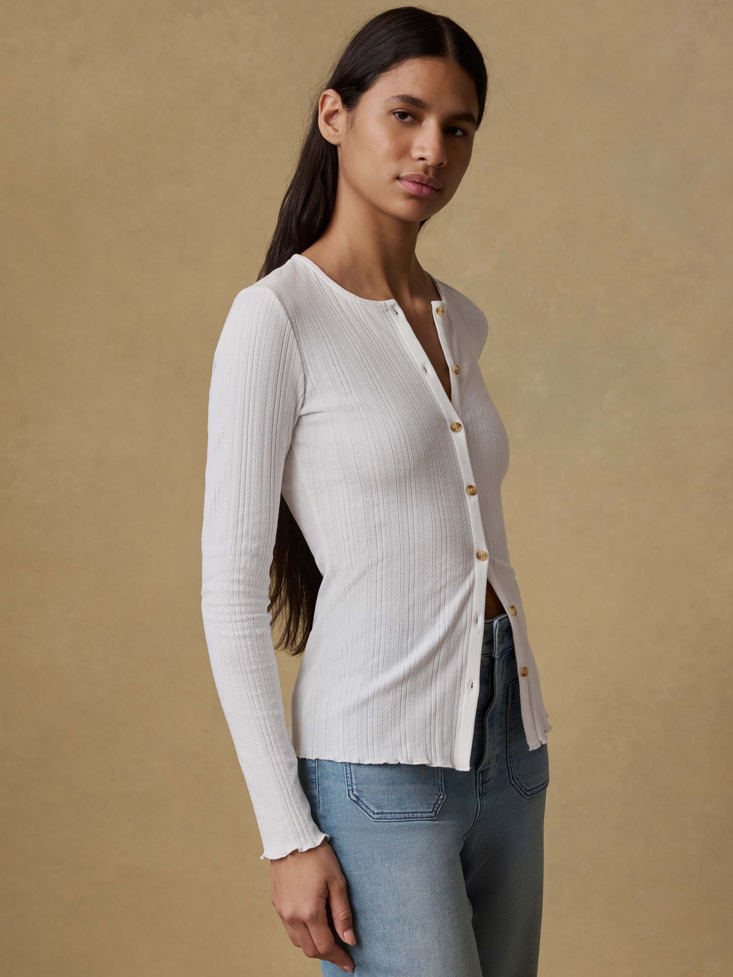 Paradise Pointelle Cardigan - White | Faherty Brand