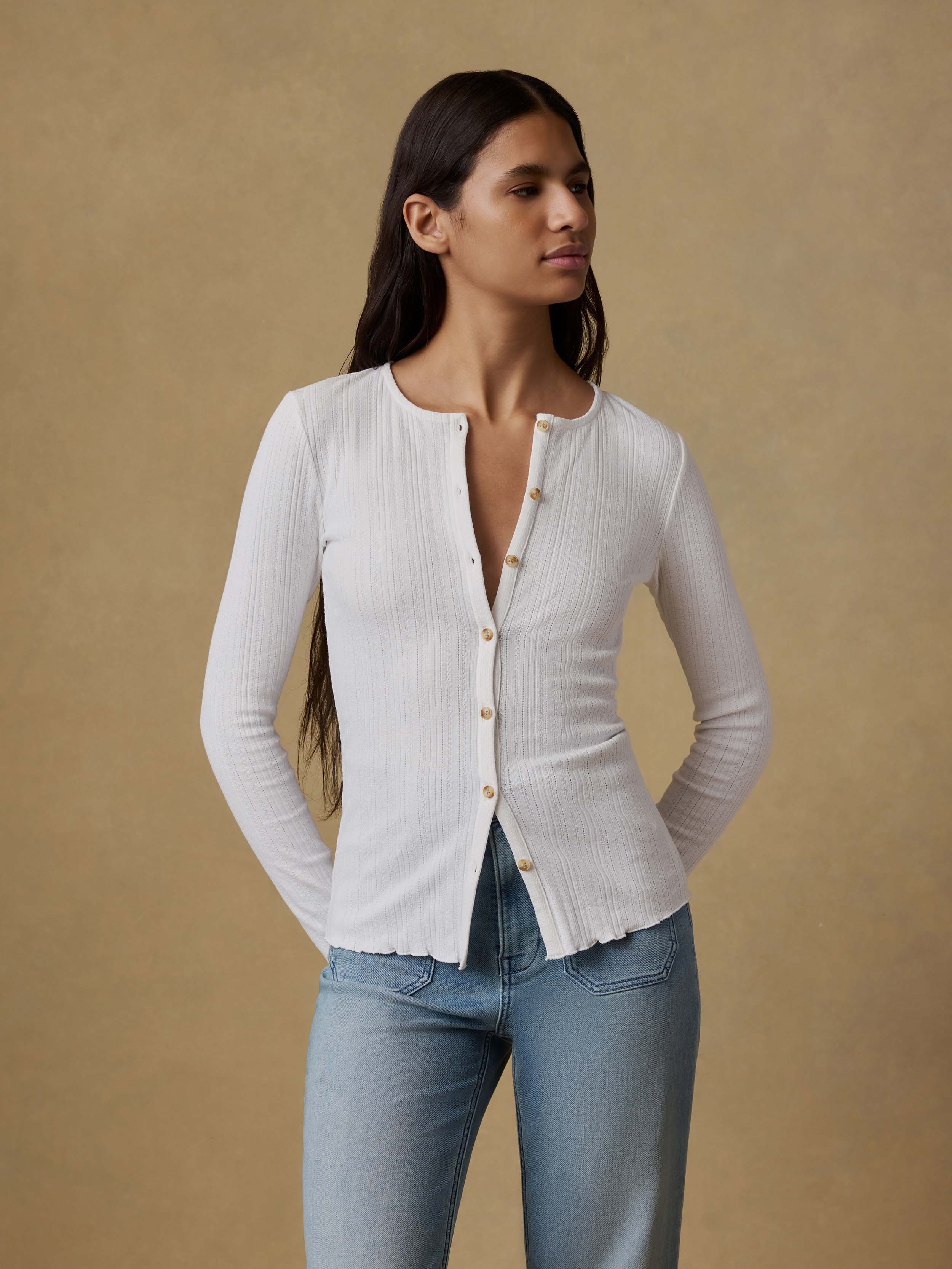 Paradise Pointelle Cardigan - White | Faherty Brand