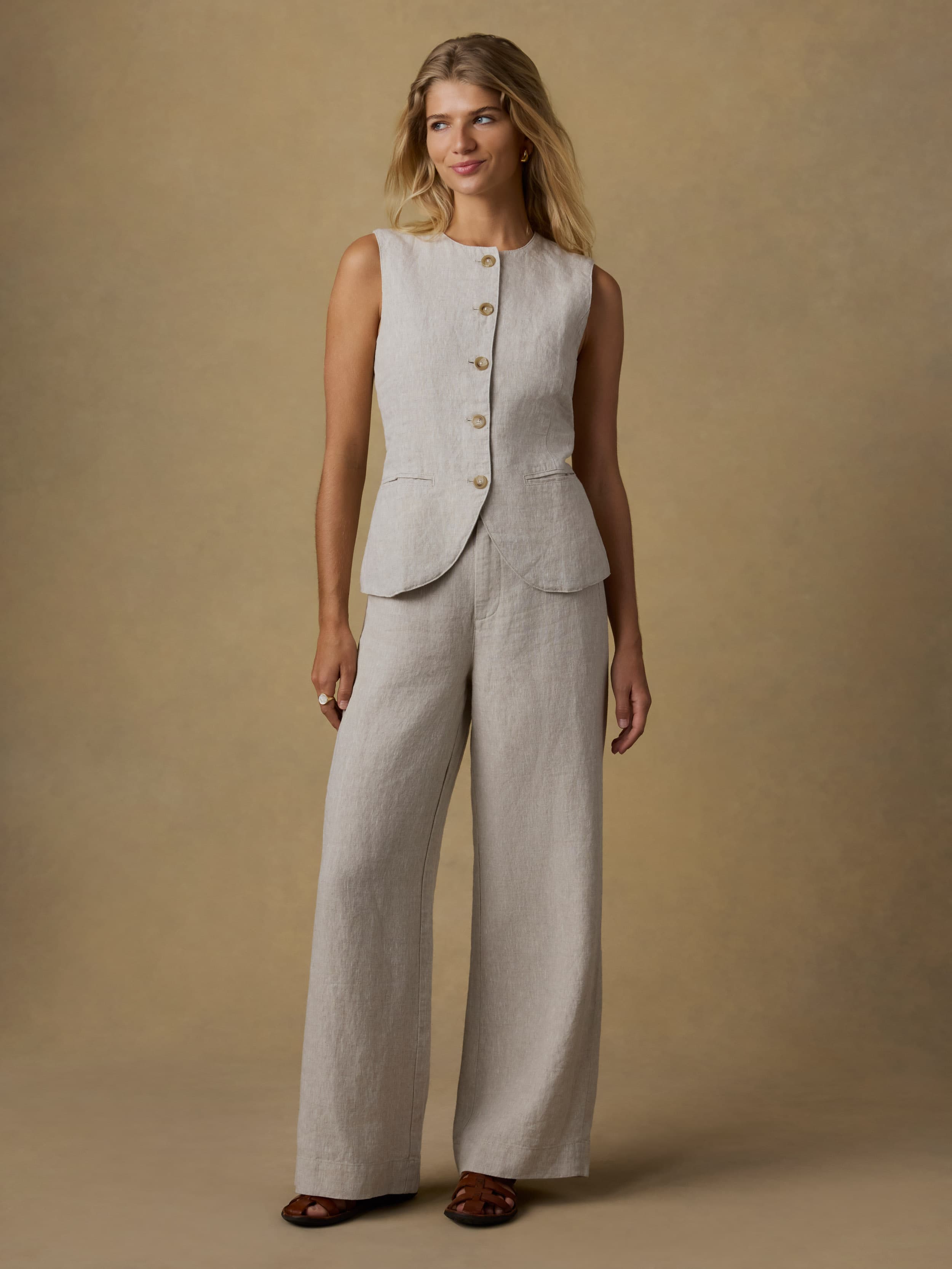 Sun Strider Linen Vest - Flax | Faherty Brand