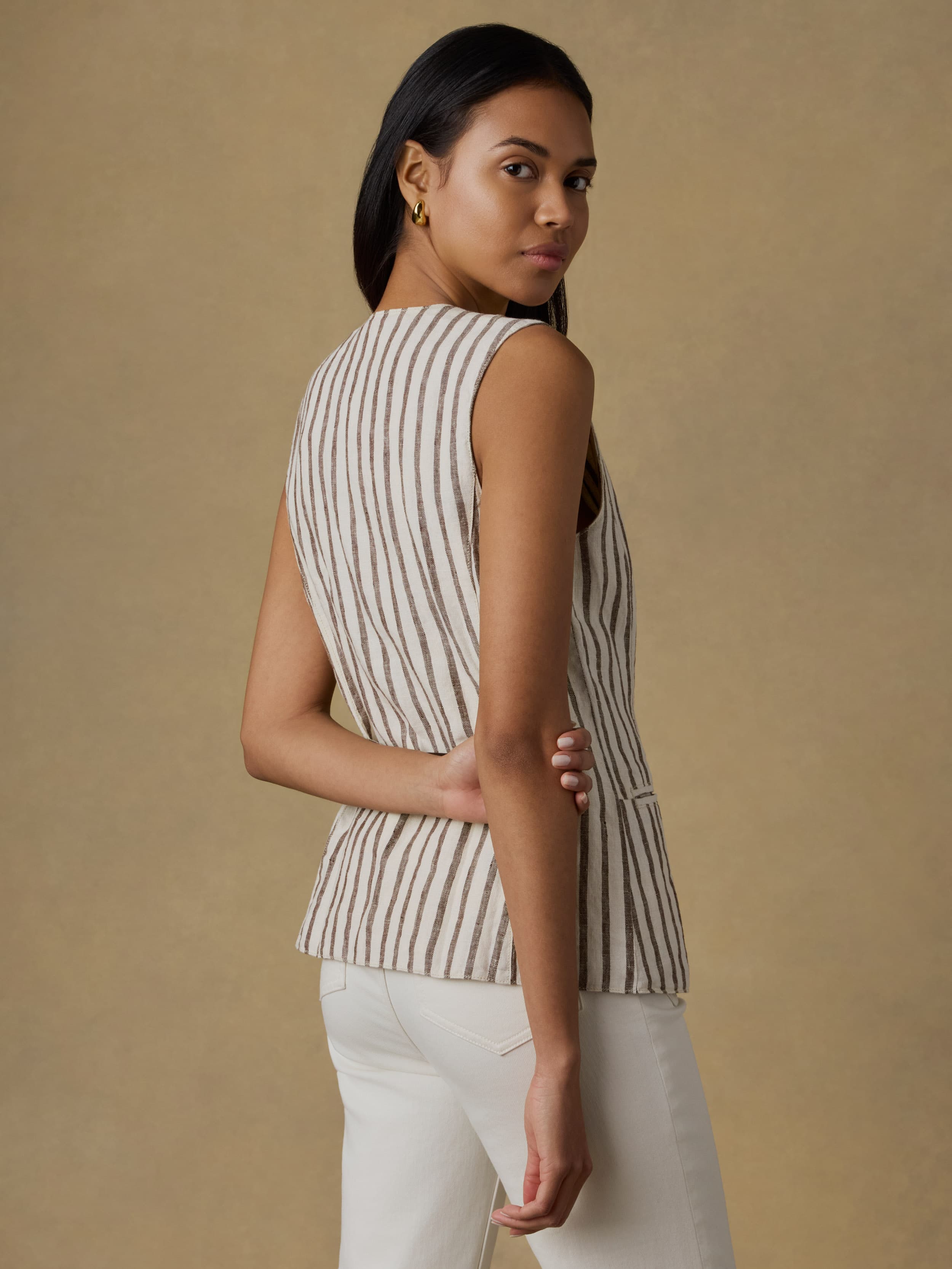 Sun Strider Linen Vest - Cocoa Grove Stripe | Faherty Brand