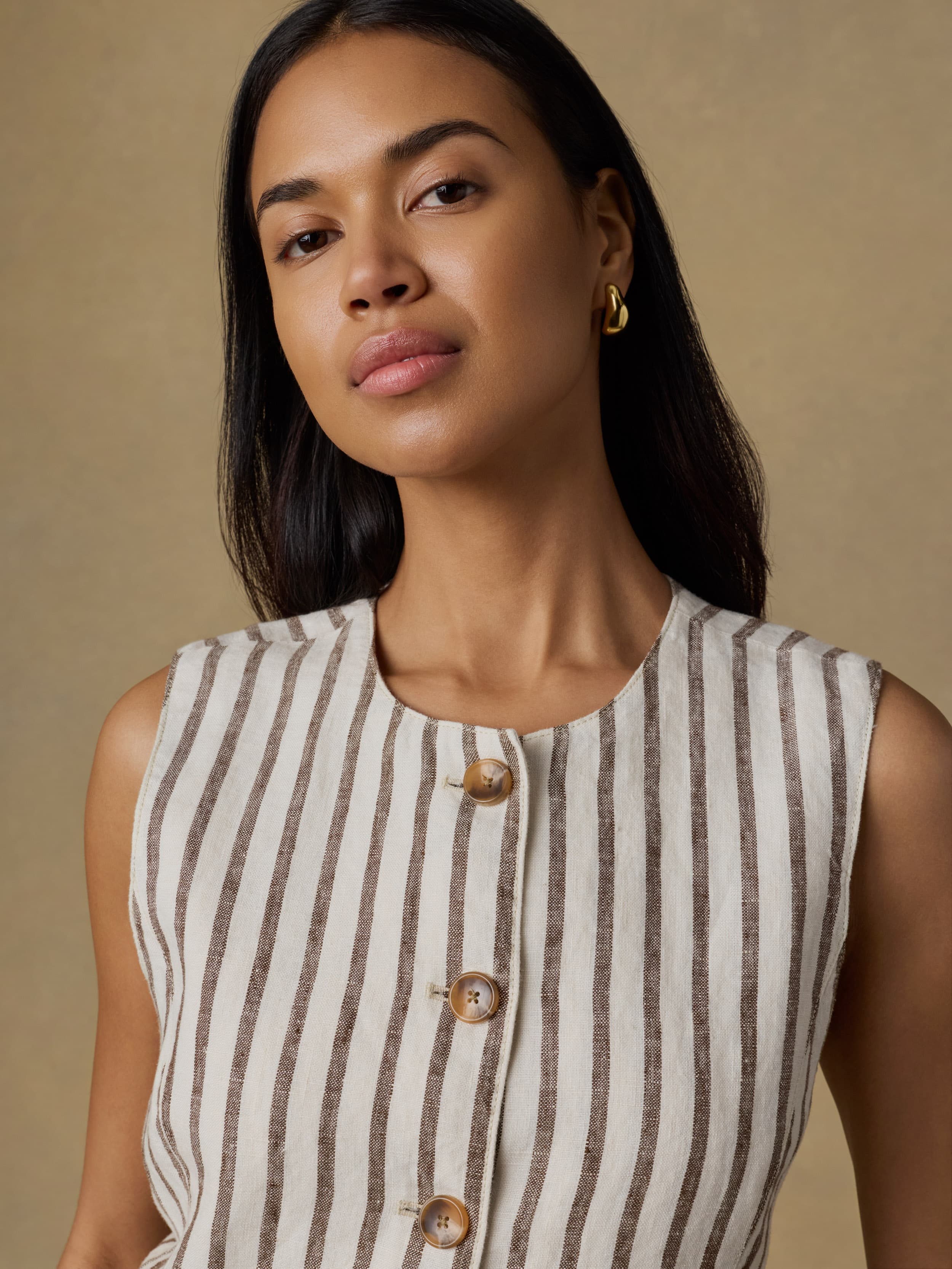 Sun Strider Linen Vest - Cocoa Grove Stripe | Faherty Brand