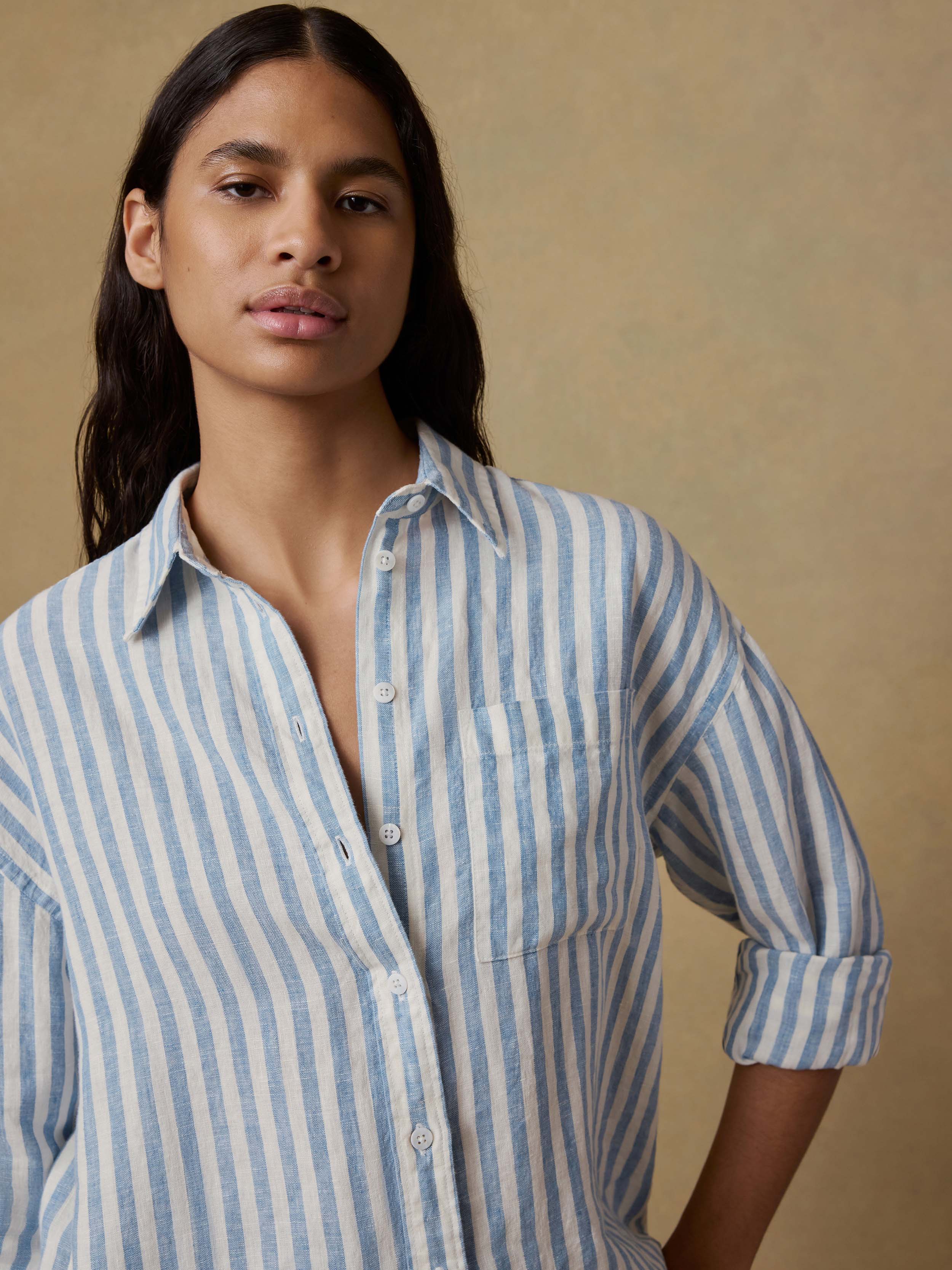 Laguna Linen Relaxed Shirt - Ocean Lucy Stripe | Faherty Brand