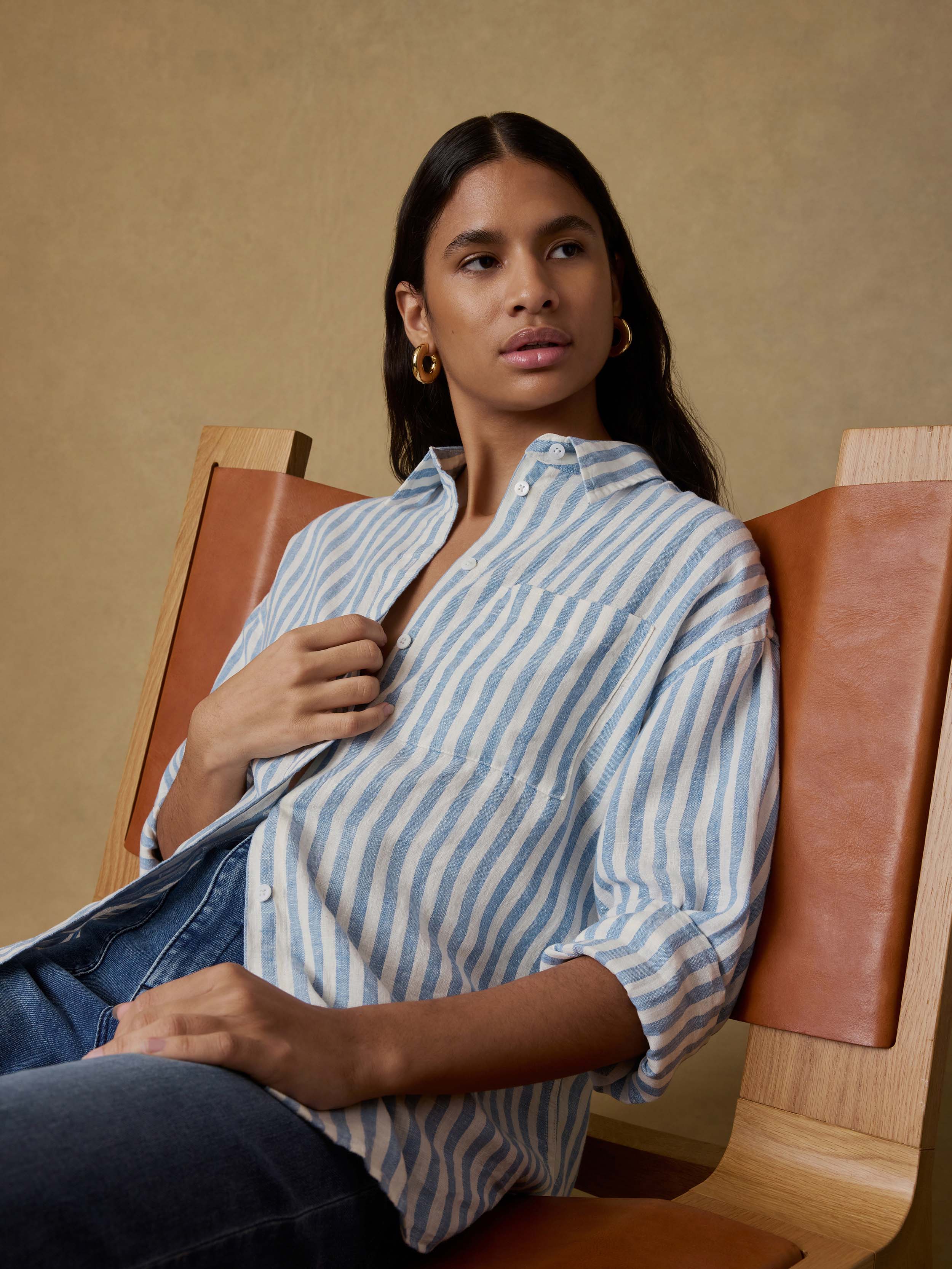 Laguna Linen Relaxed Shirt - Ocean Lucy Stripe | Faherty Brand