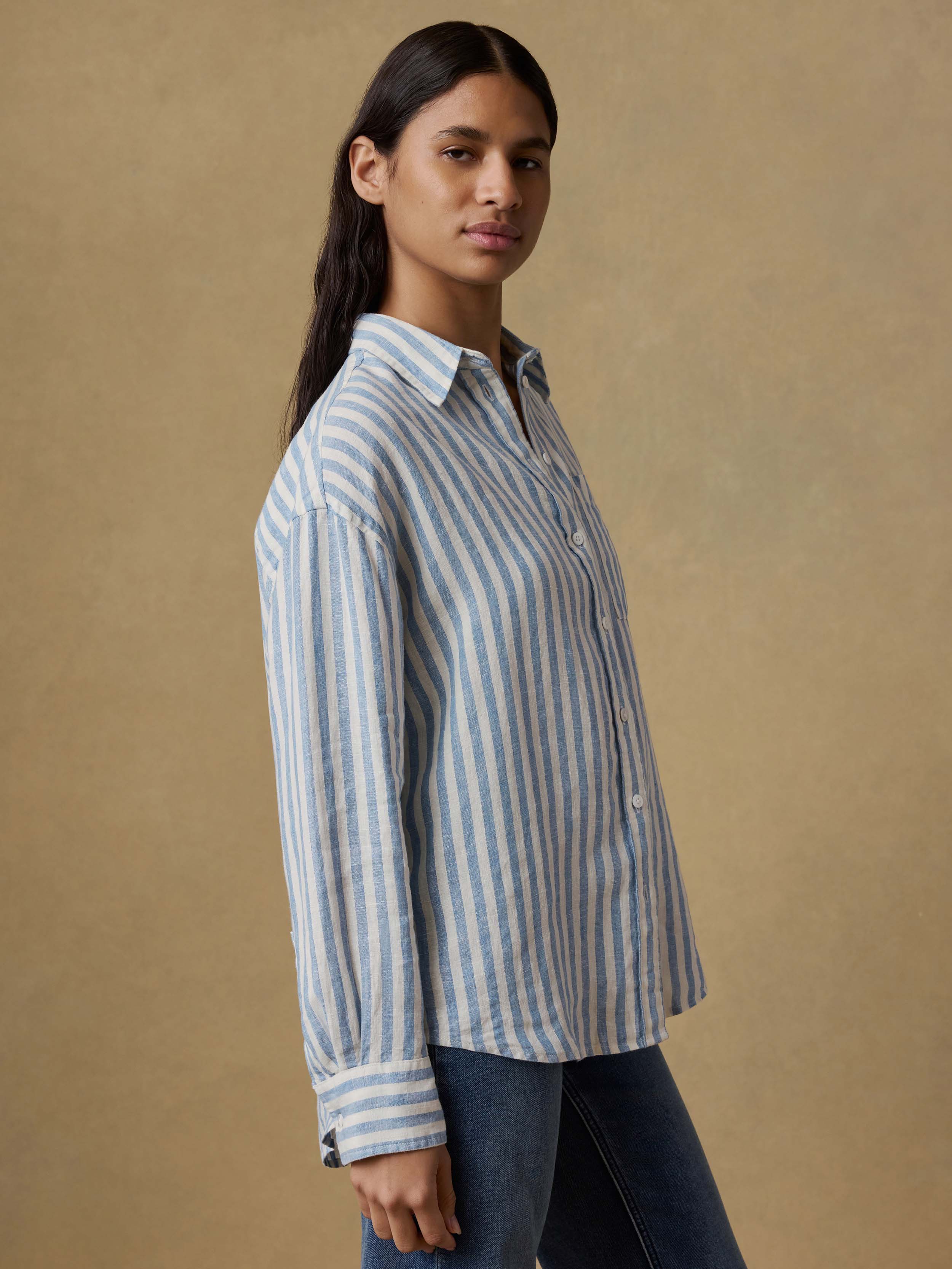 Laguna Linen Relaxed Shirt - Ocean Lucy Stripe | Faherty Brand
