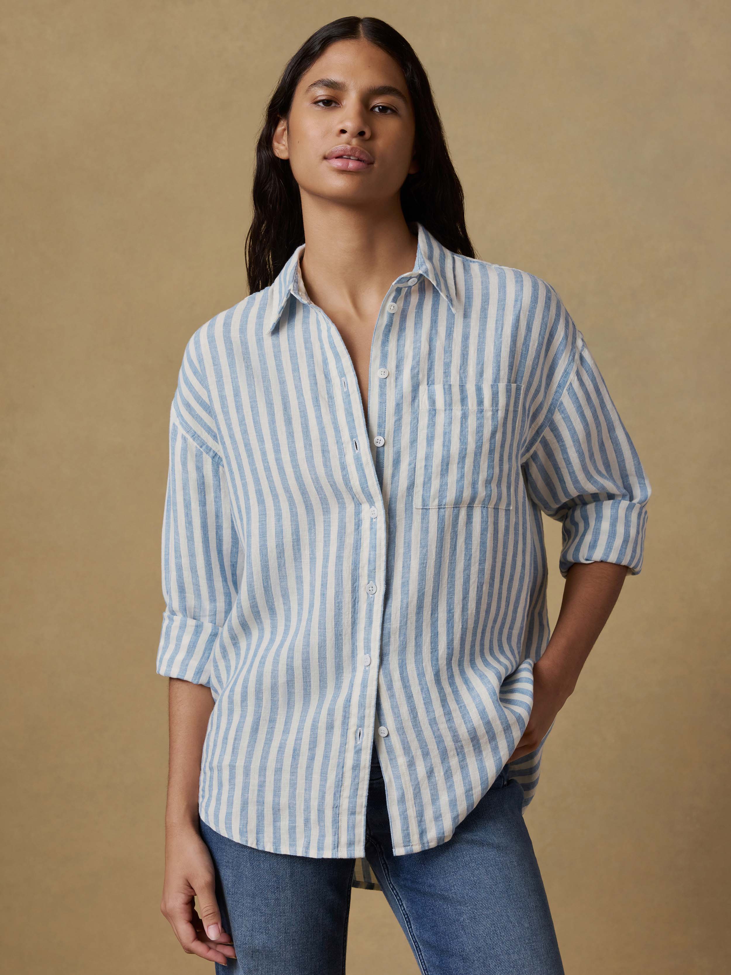 Laguna Linen Relaxed Shirt - Ocean Lucy Stripe | Faherty Brand