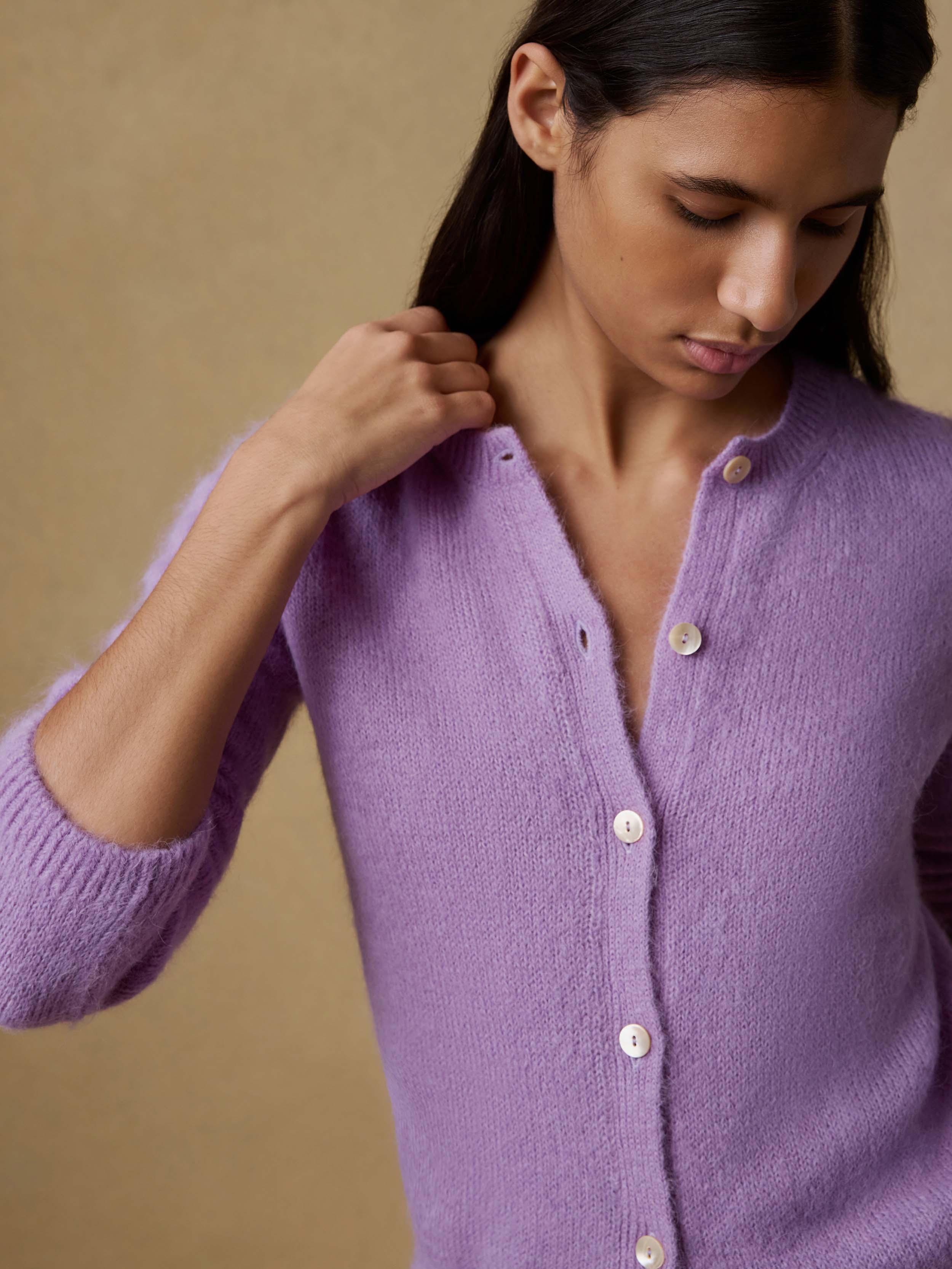 Apres Alpaca Long-Sleeve Cardigan - Lilac | Faherty Brand