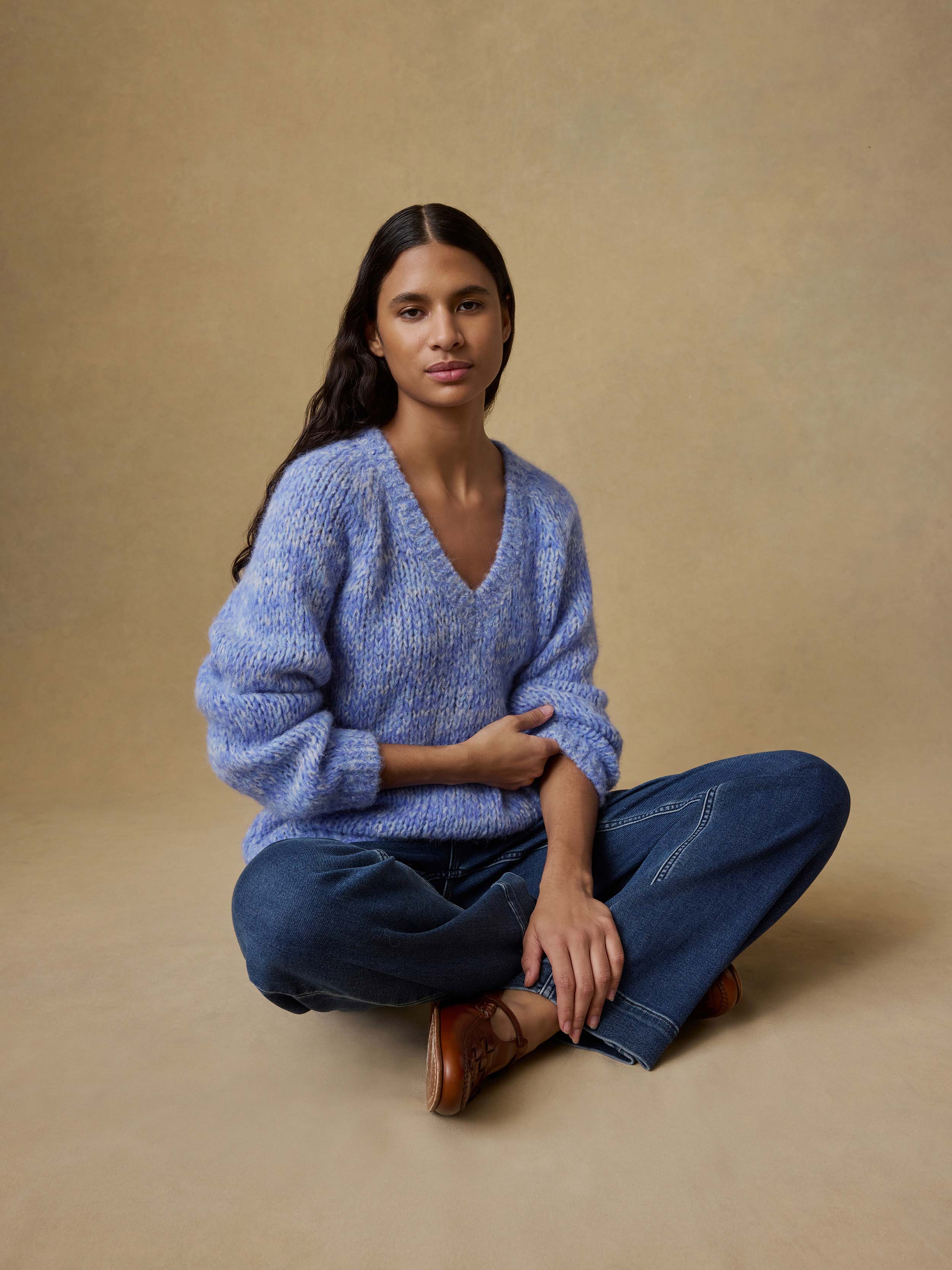 Apres Alpaca V Neck Pullover - Saltwater Blue | Faherty Brand