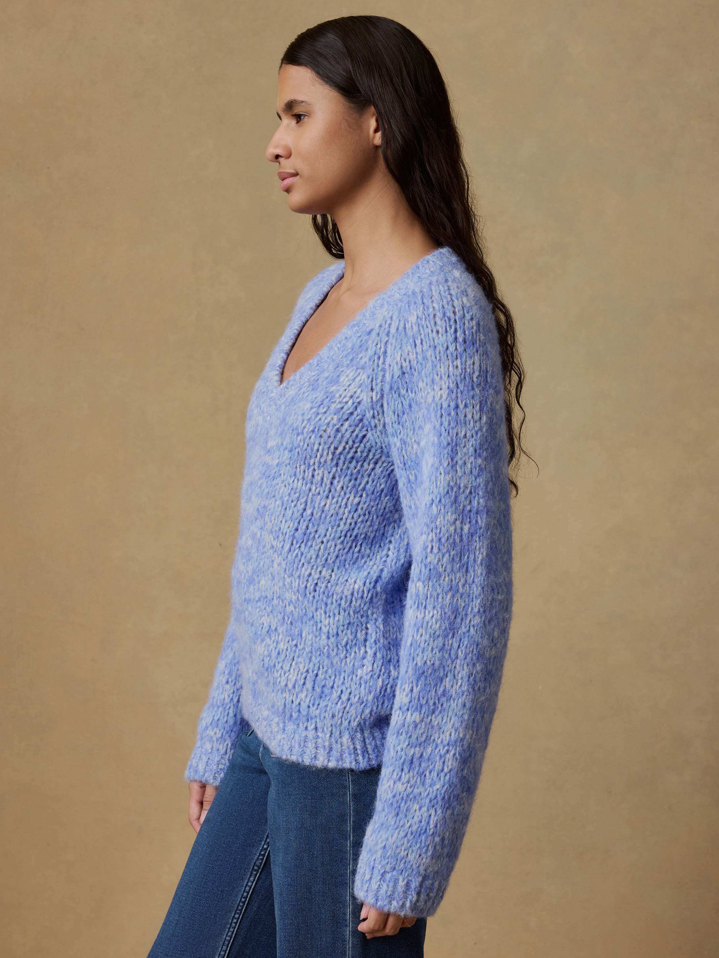 Apres Alpaca V Neck Pullover - Saltwater Blue | Faherty Brand