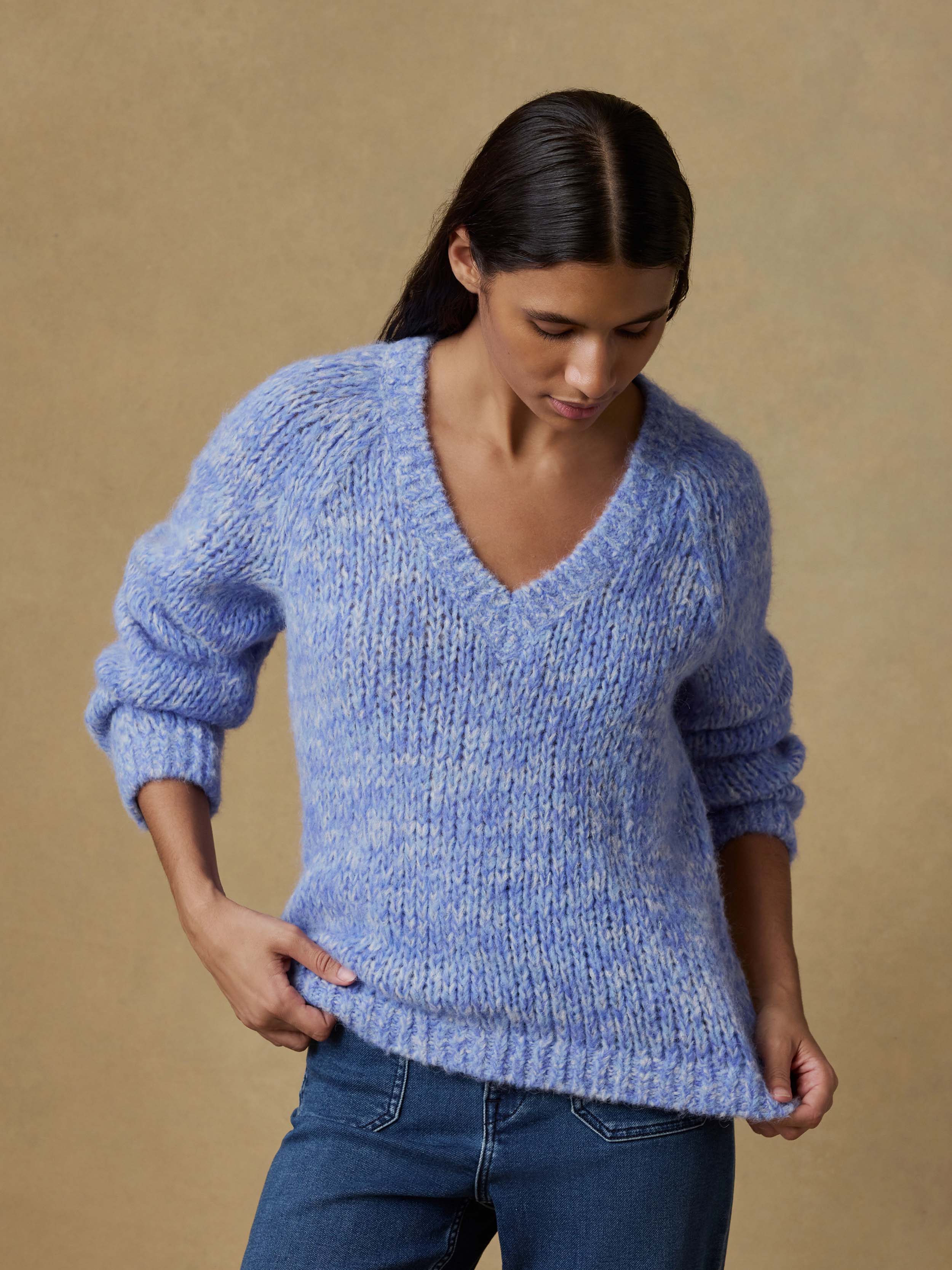 Apres Alpaca V Neck Pullover - Saltwater Blue | Faherty Brand