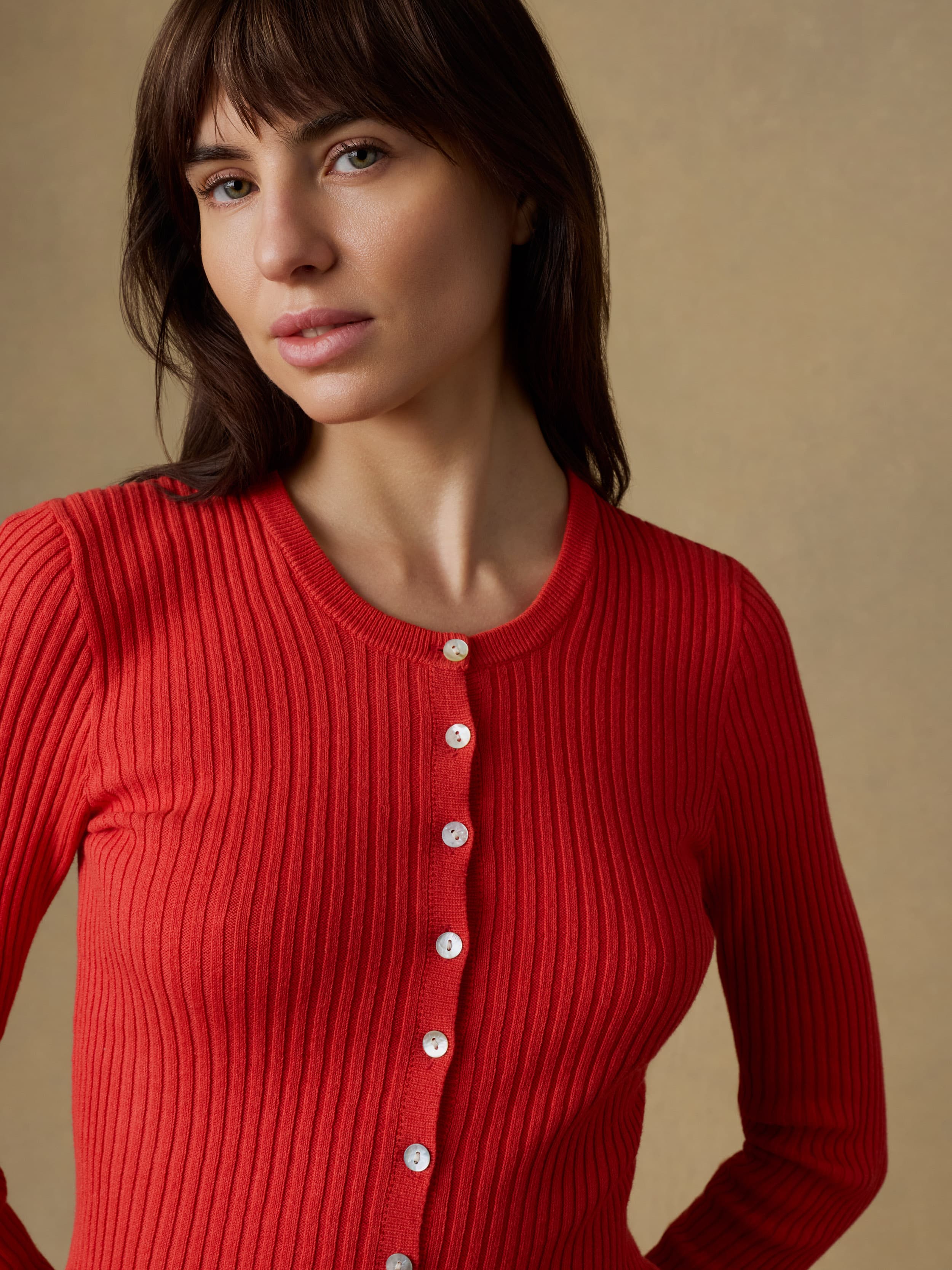 Miramar Linen Crewneck Cardigan - Poppy Red | Faherty Brand