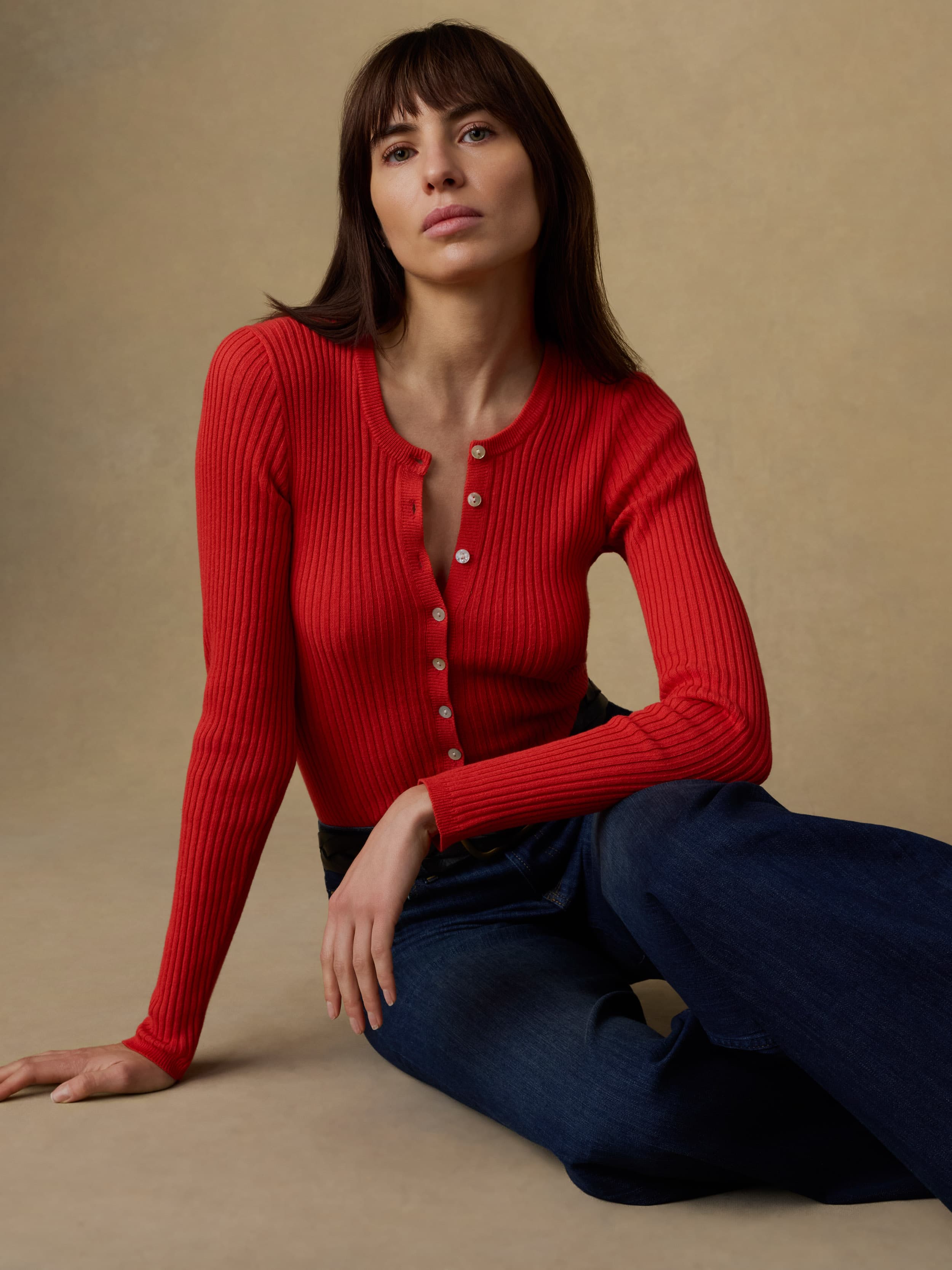 Miramar Linen Crewneck Cardigan - Poppy Red | Faherty Brand