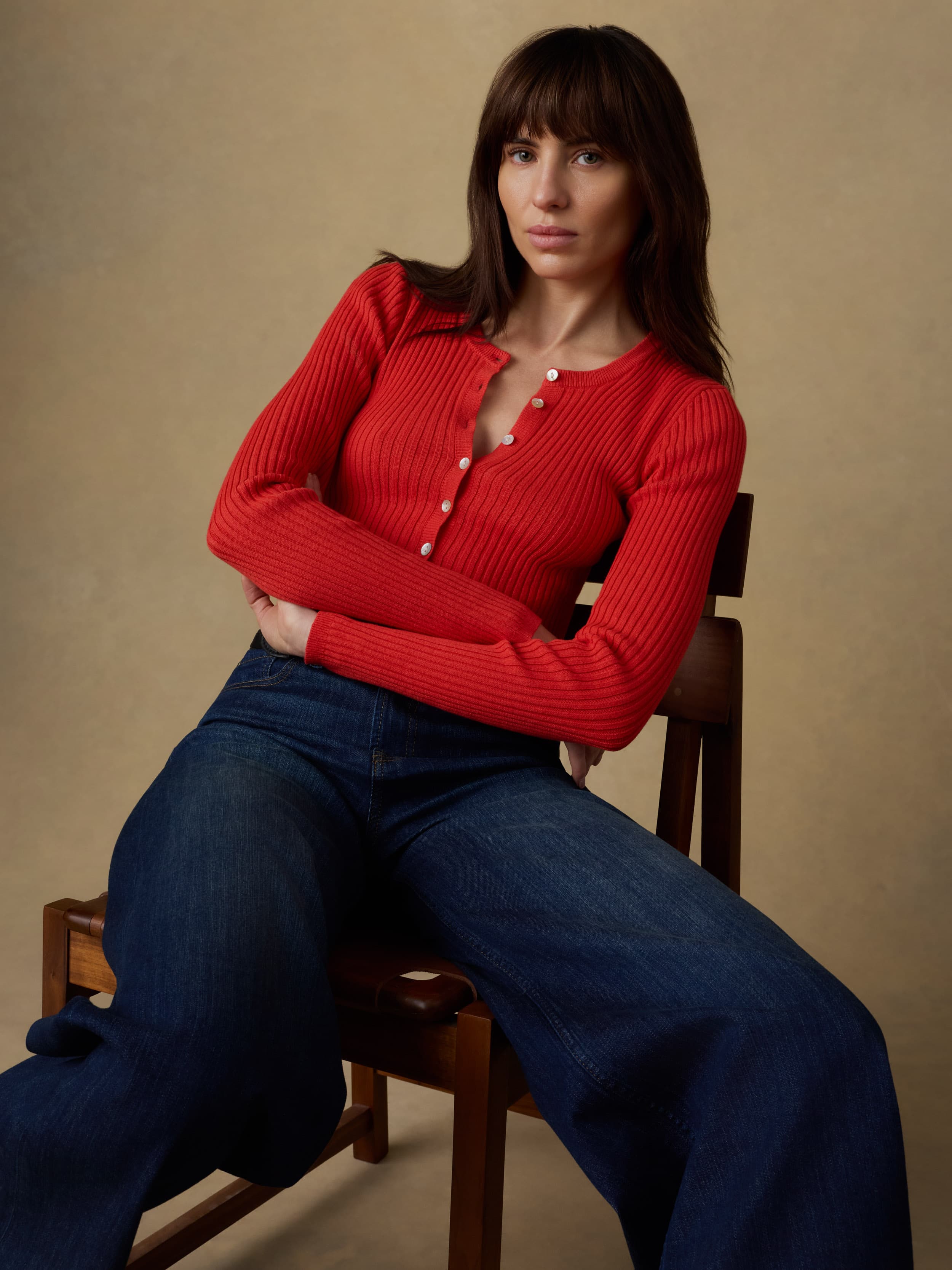 Miramar Linen Crewneck Cardigan - Poppy Red | Faherty Brand