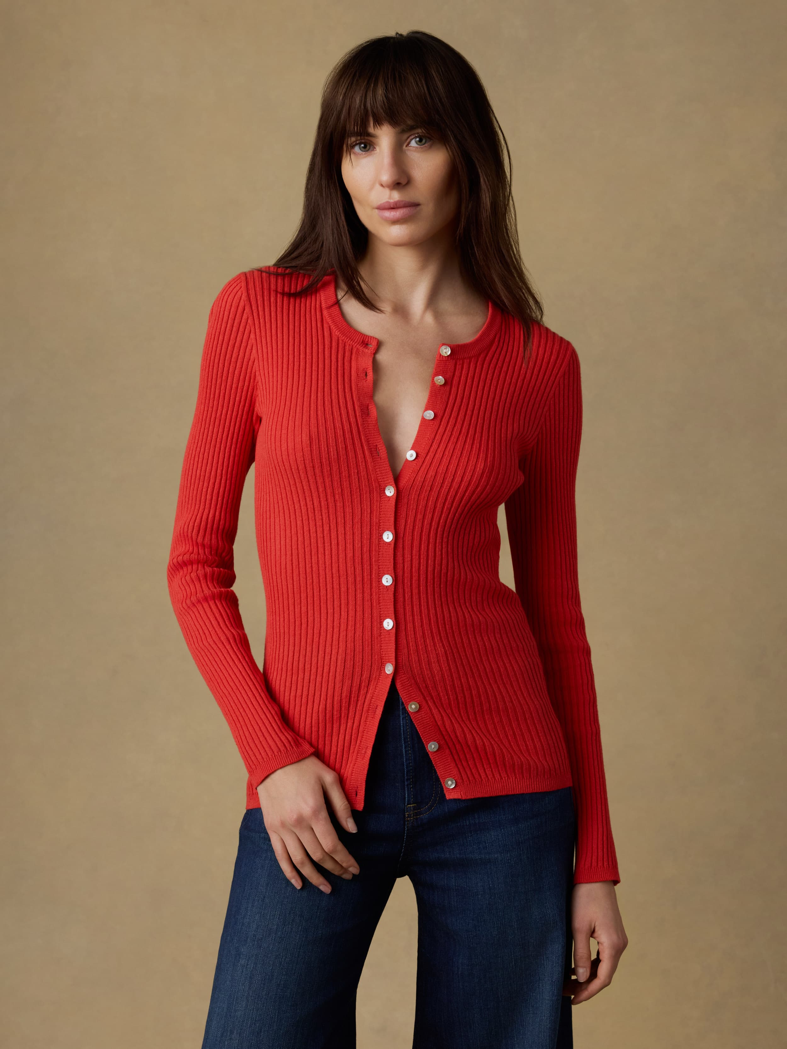 Miramar Linen Crewneck Cardigan - Poppy Red | Faherty Brand