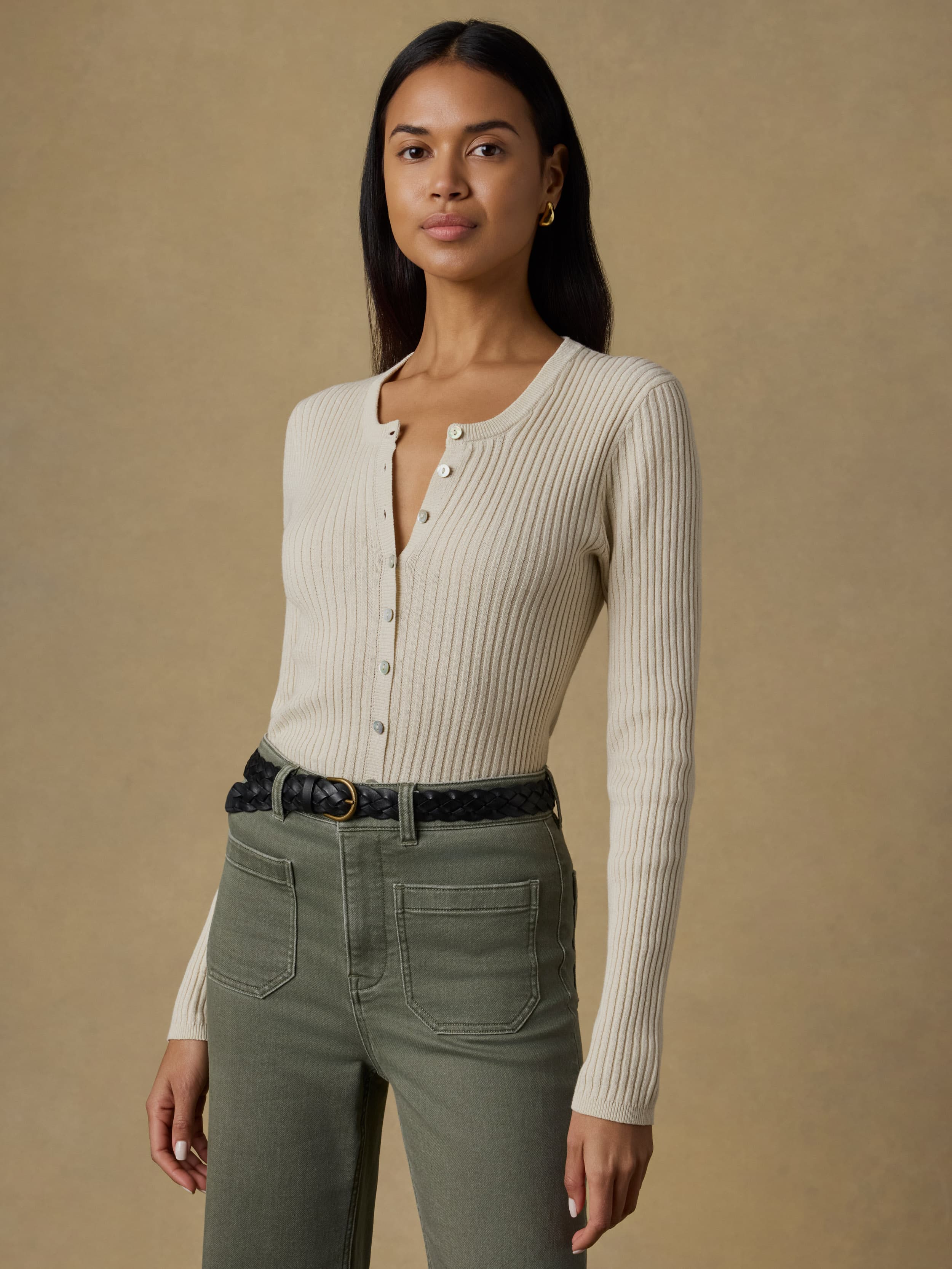 Miramar Linen Crewneck Cardigan - Summer Sand | Faherty Brand