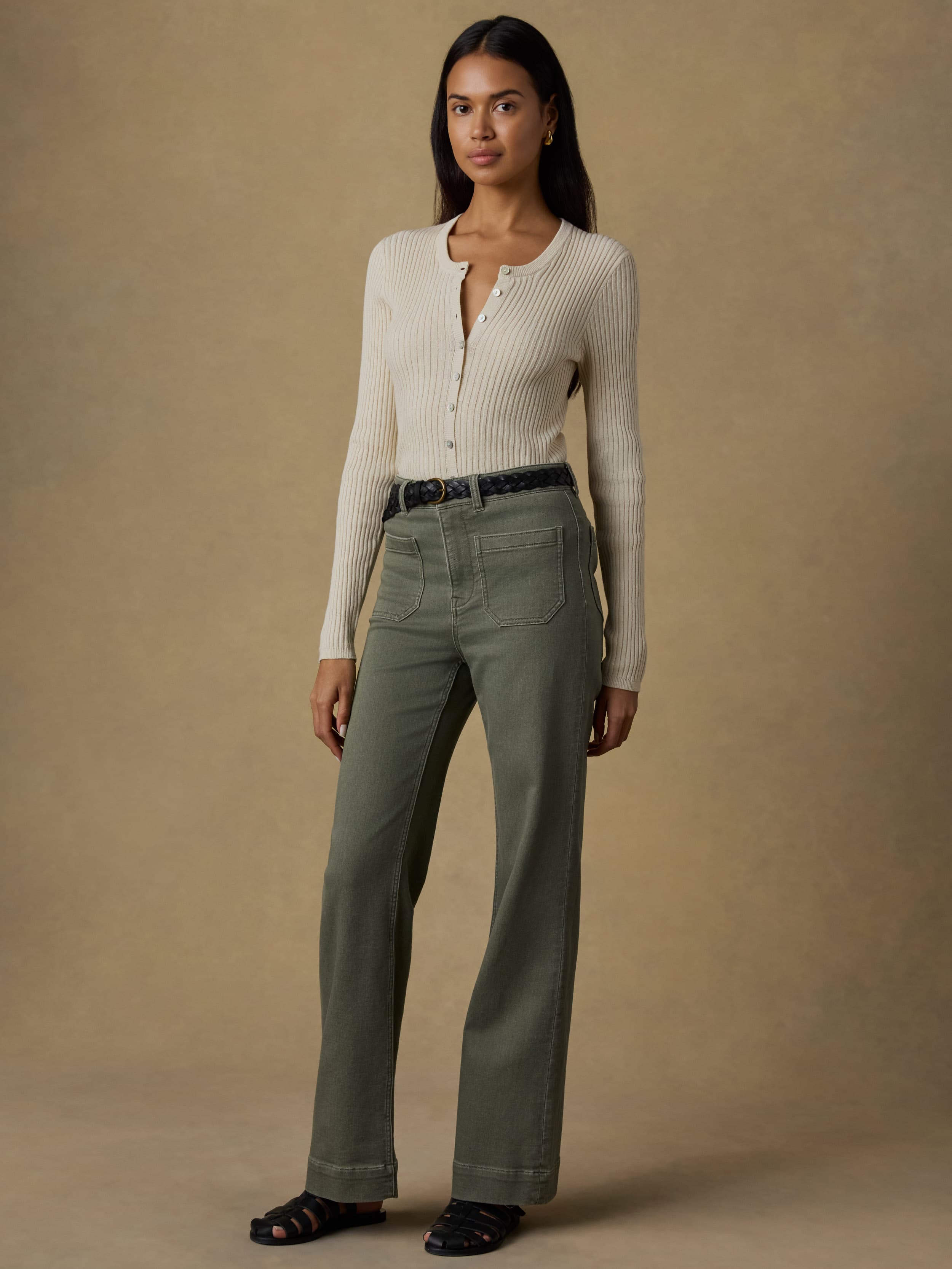Miramar Linen Crewneck Cardigan - Summer Sand | Faherty Brand