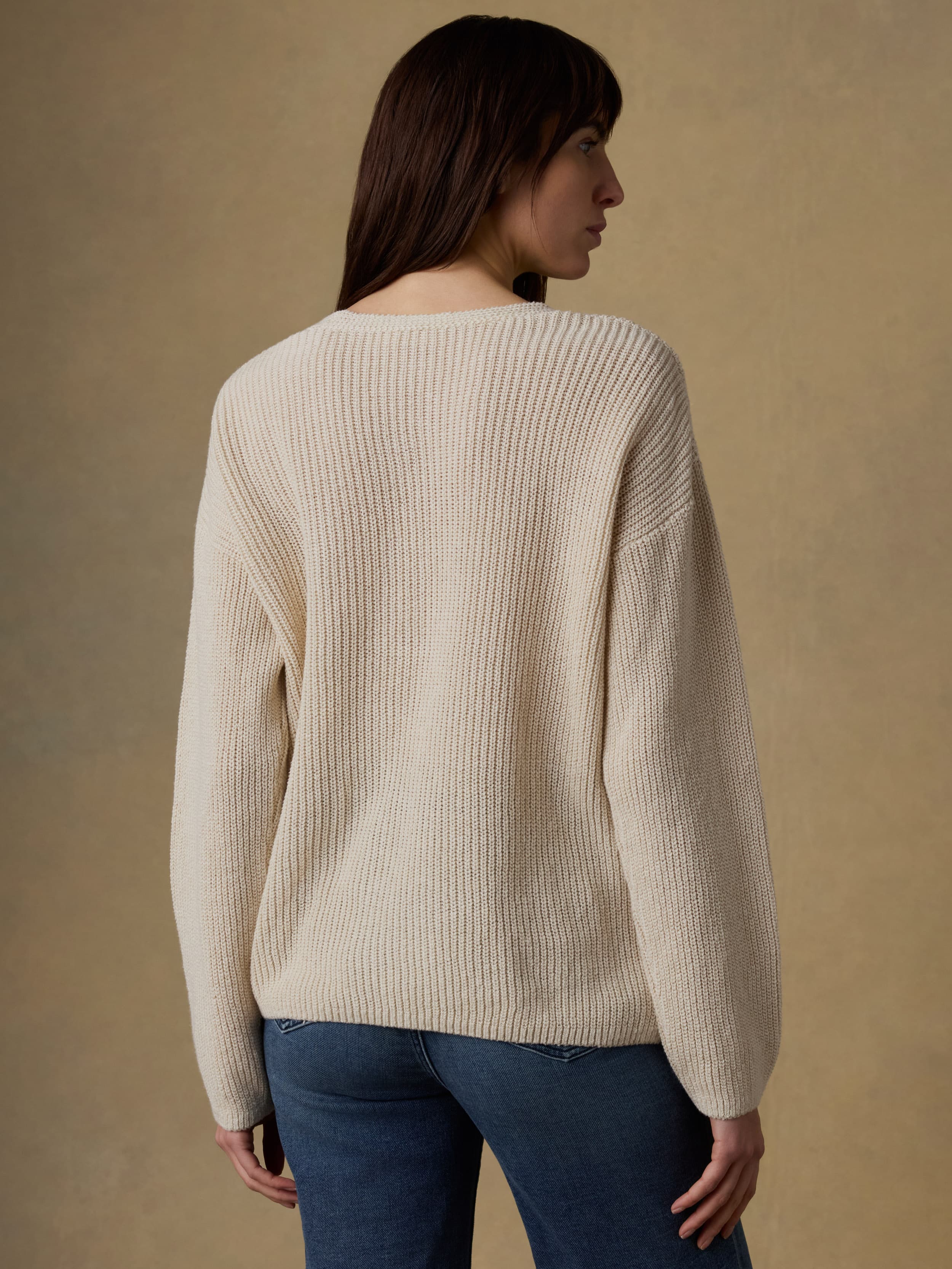 Miramar Linen Deep V Sweater - Summer Sand | Faherty Brand