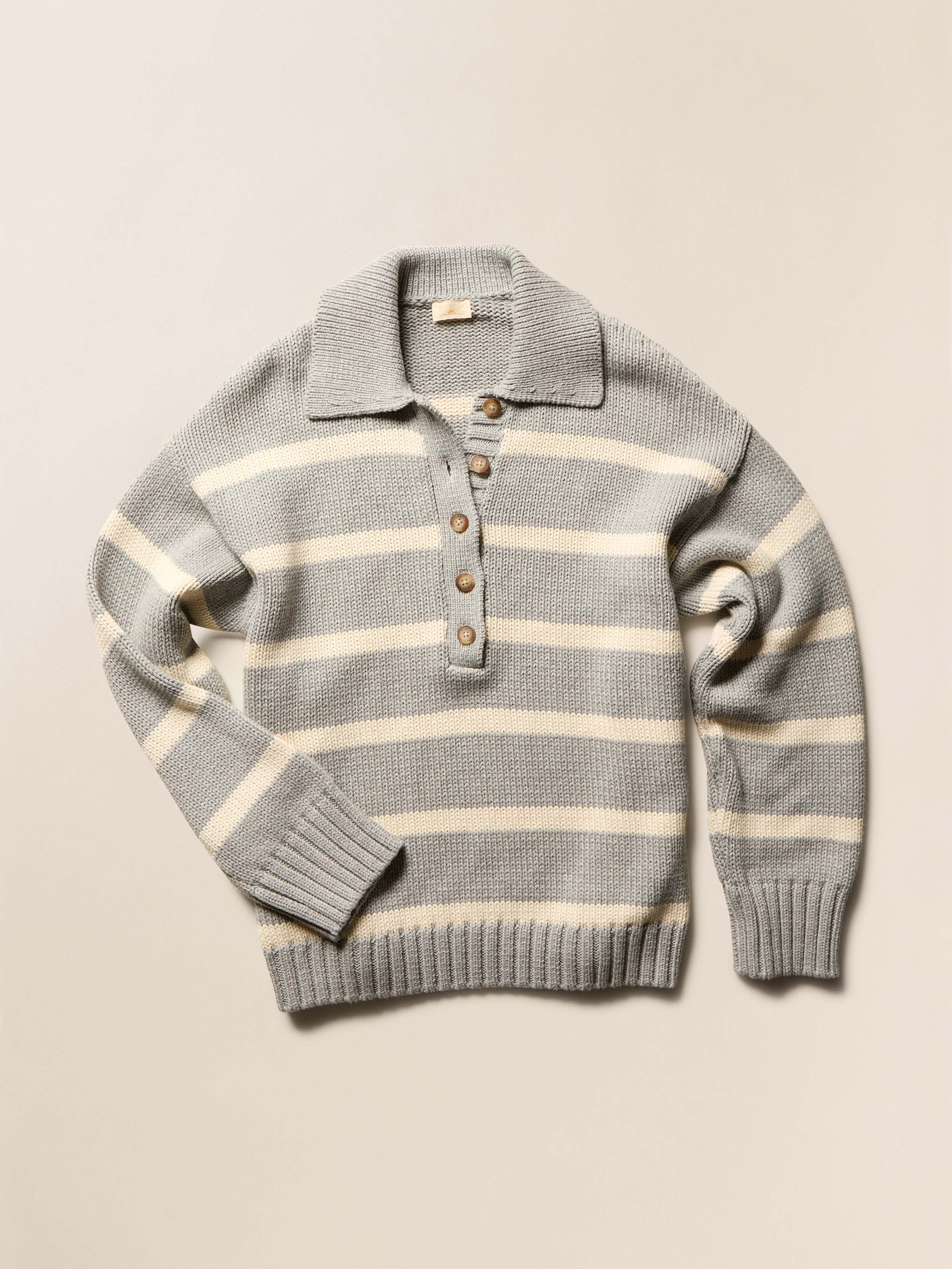 Sunwashed Cotton Polo Sweater - Grey Heather Stripe | Faherty Brand