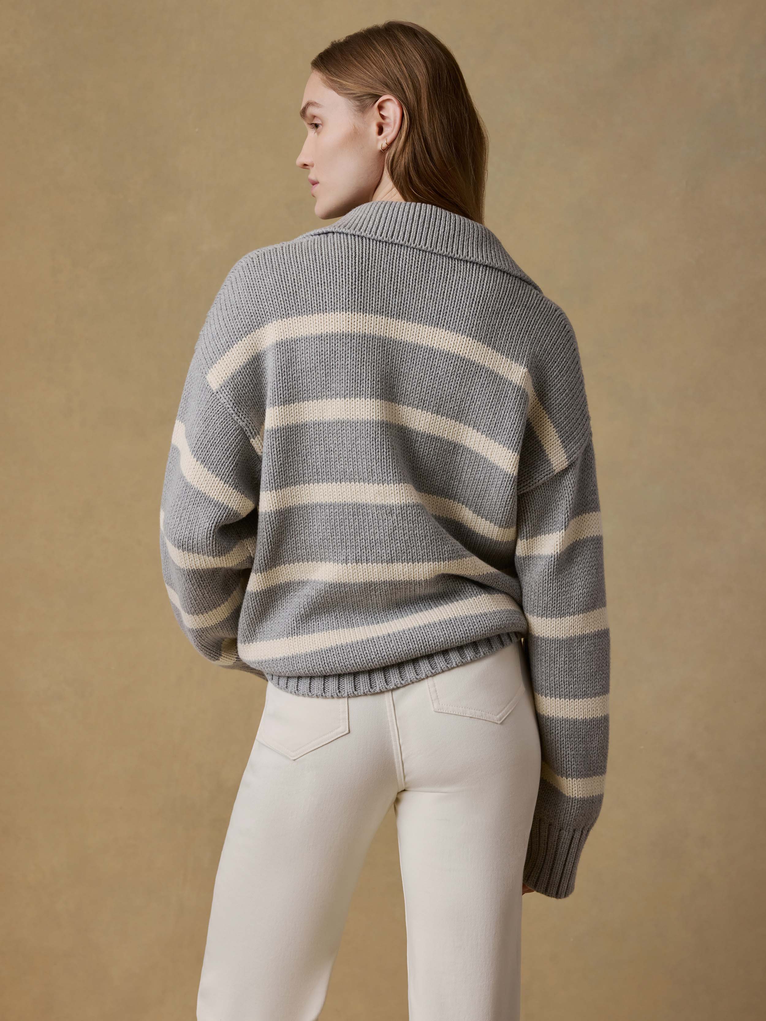 Sunwashed Cotton Polo Sweater - Grey Heather Stripe | Faherty Brand