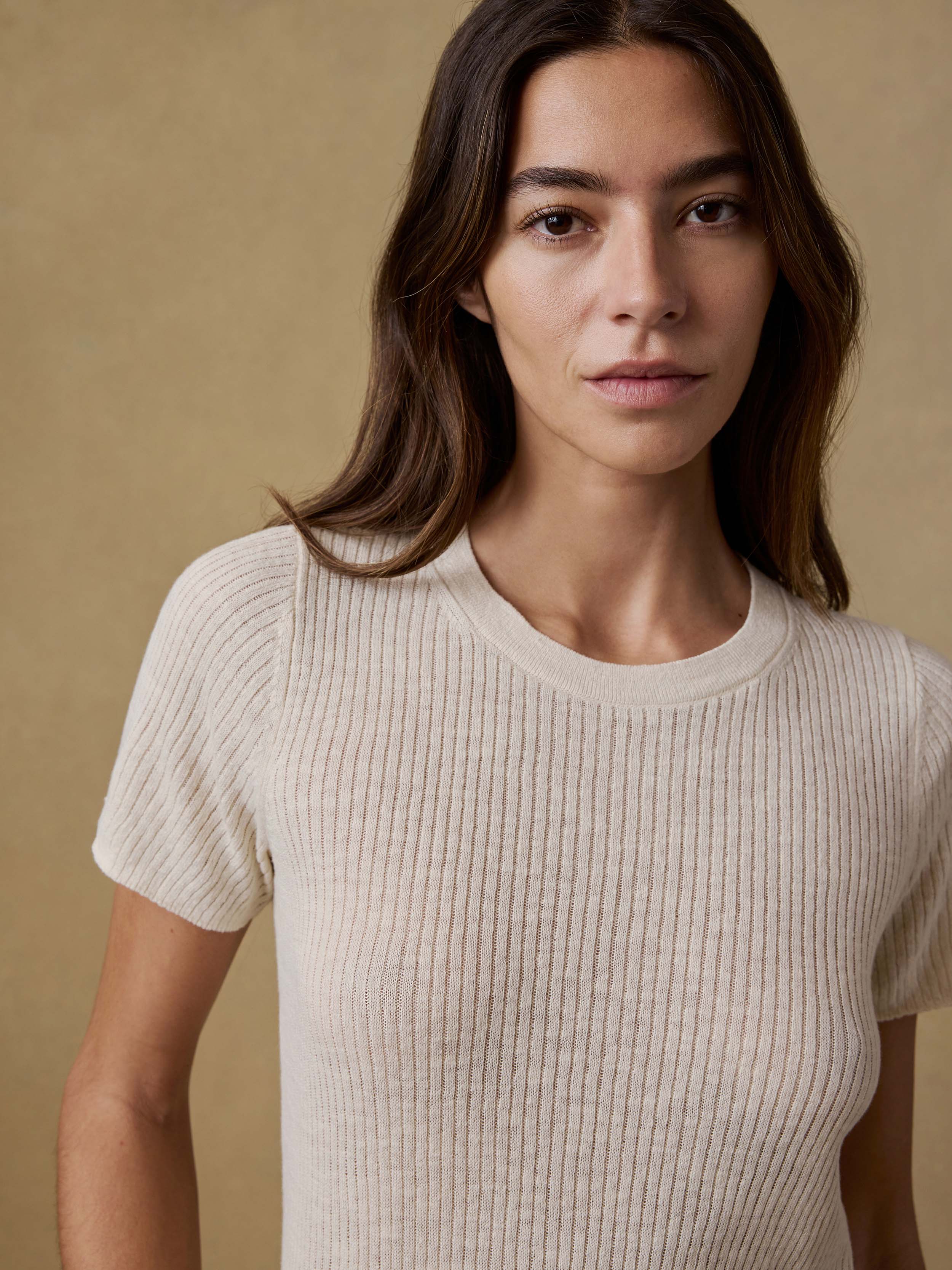 Miramar Linen Mini Rib Tee - Summer Sand | Faherty Brand