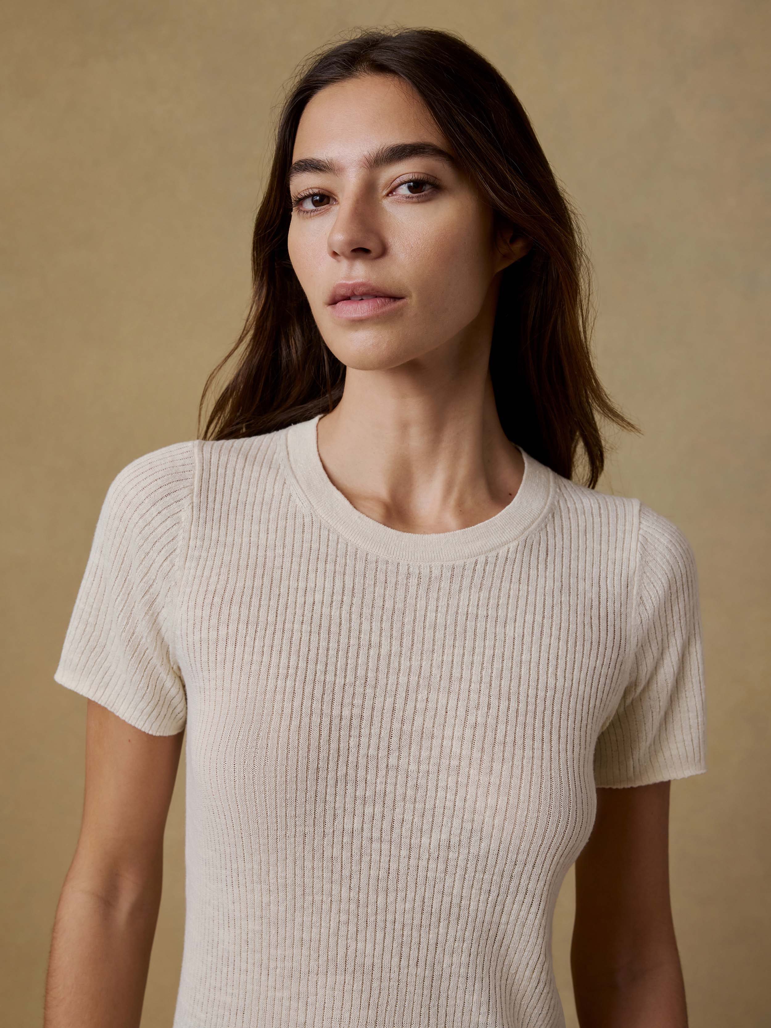 Miramar Linen Mini Rib Tee - Summer Sand | Faherty Brand