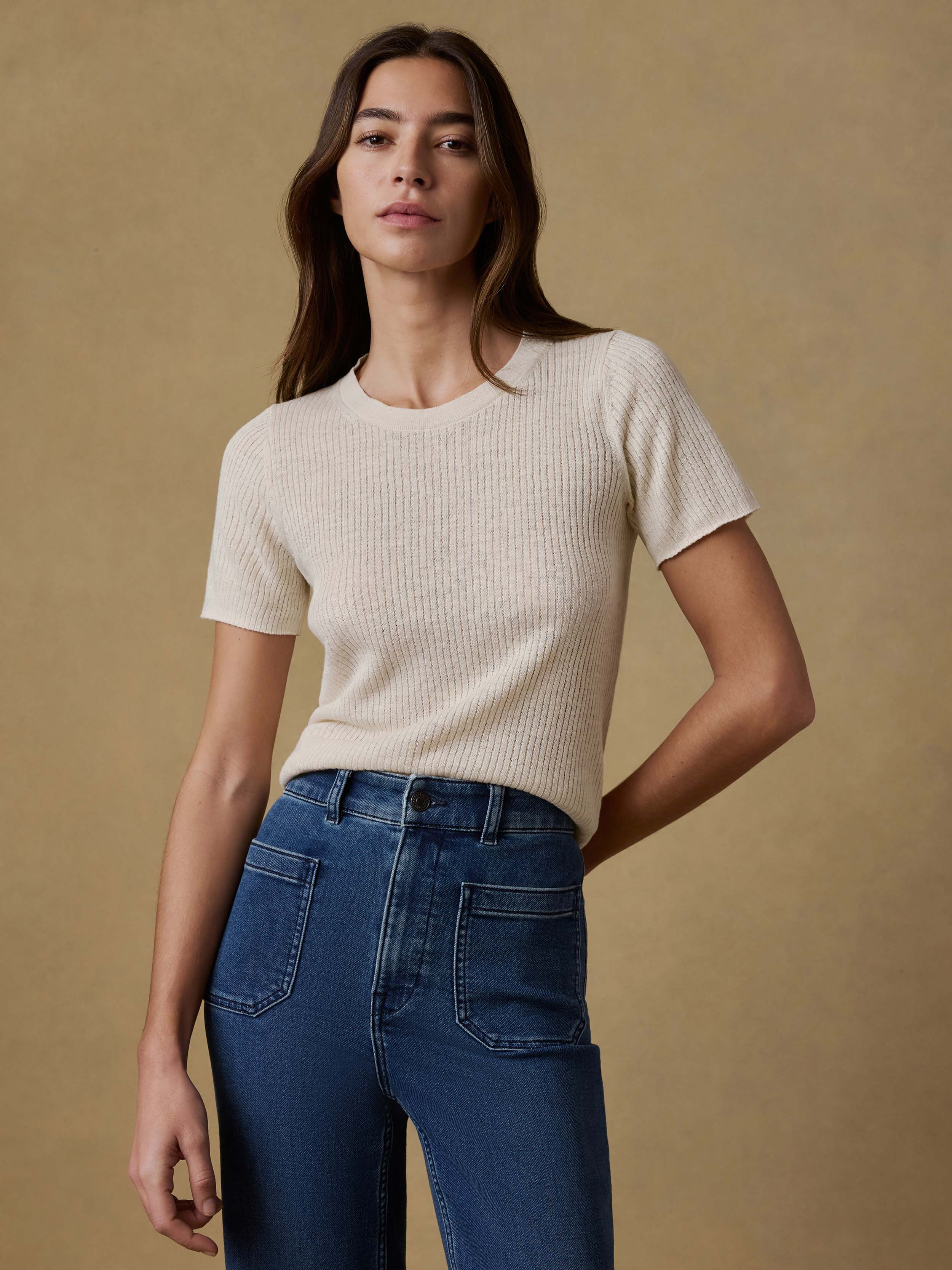 Miramar Linen Mini Rib Tee - Summer Sand | Faherty Brand