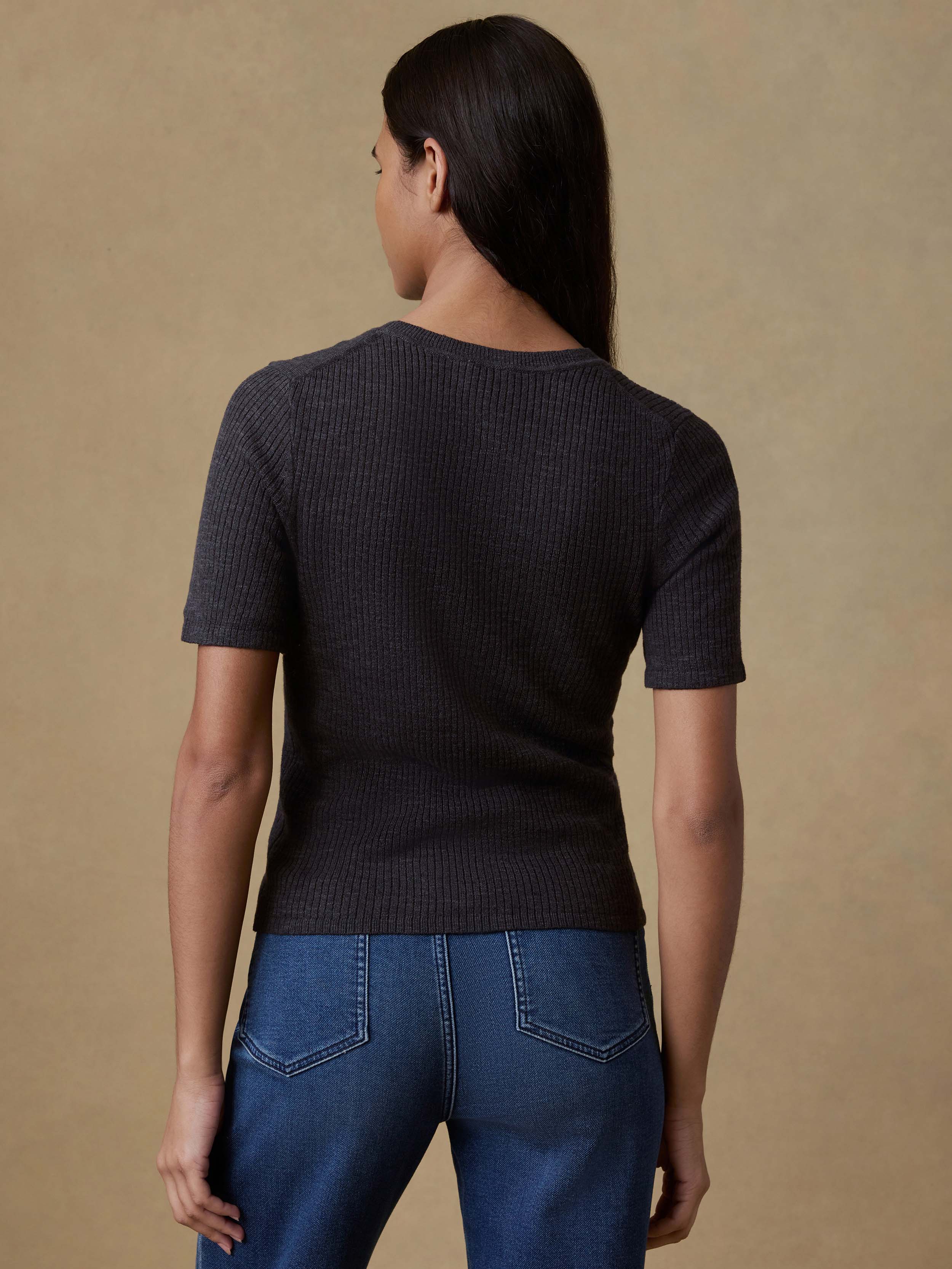 Miramar Linen Mini Rib Tee - Washed Black | Faherty Brand