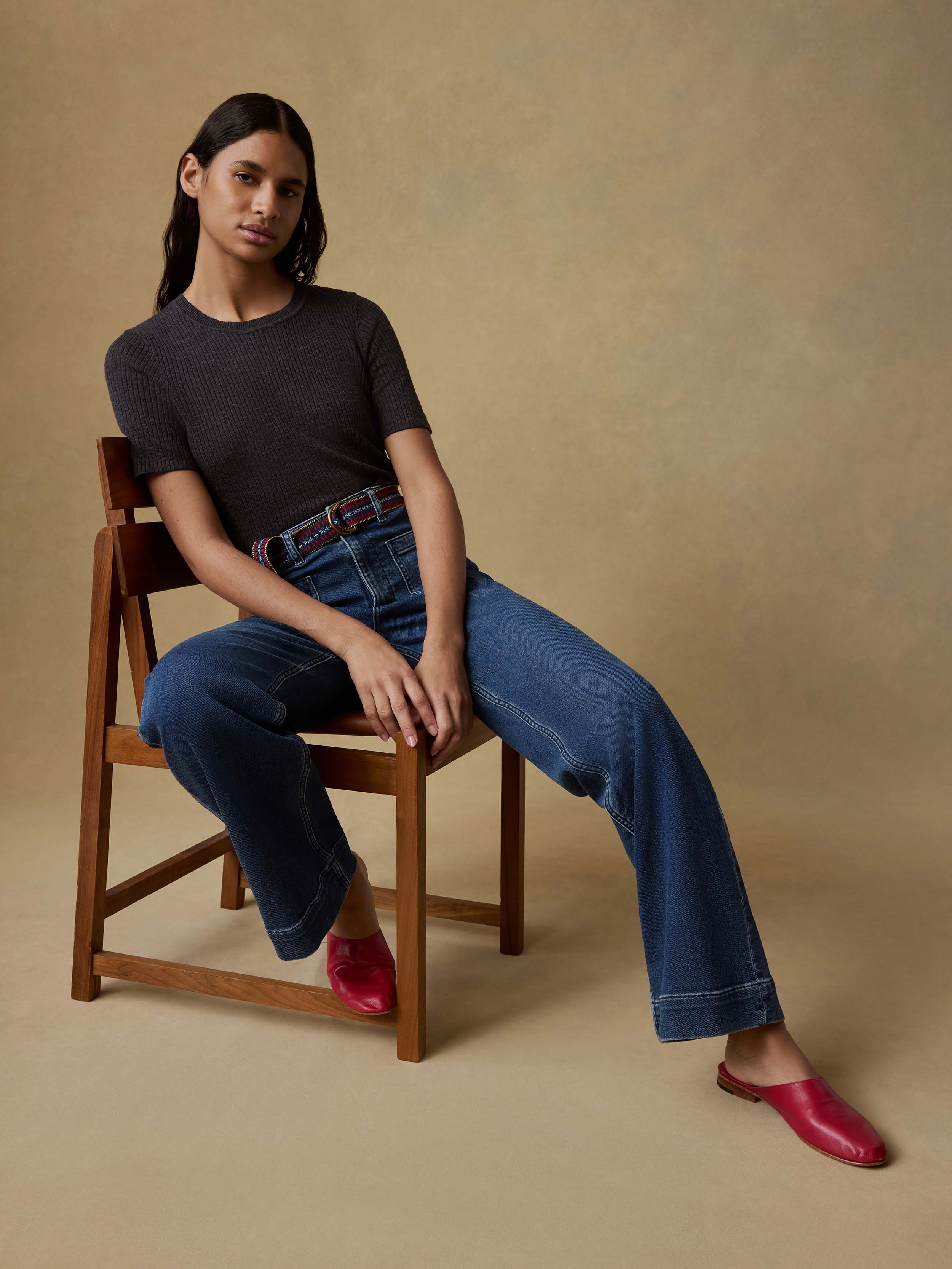 Miramar Linen Mini Rib Tee - Washed Black | Faherty Brand