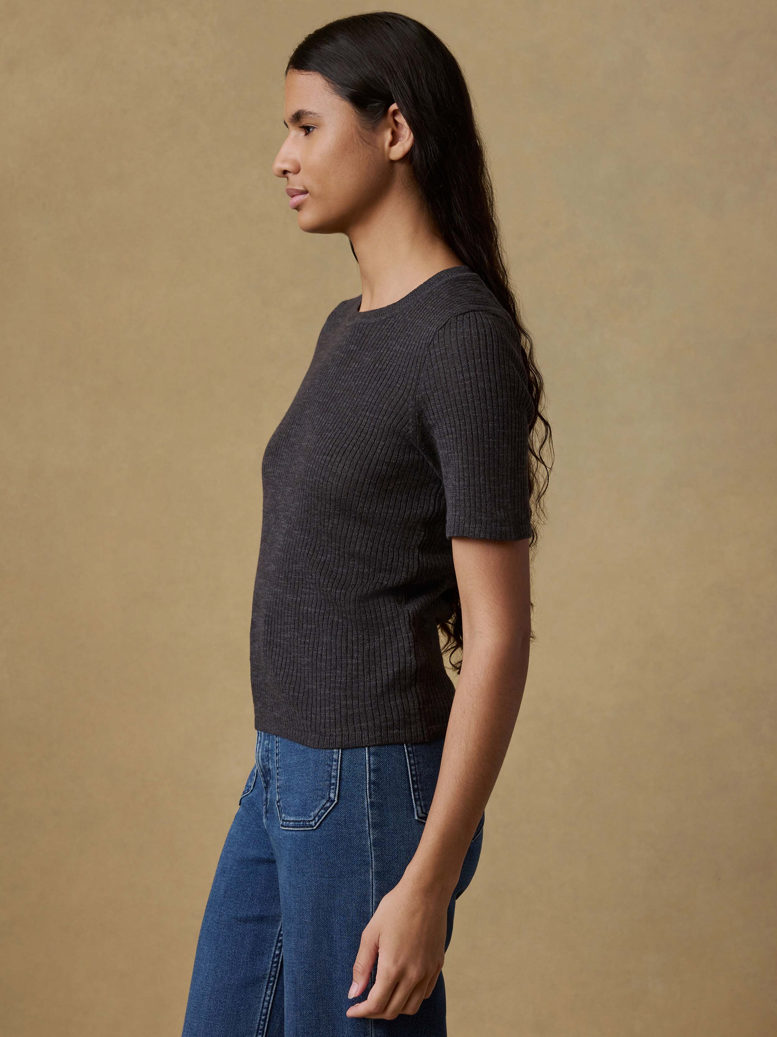 Miramar Linen Mini Rib Tee - Washed Black | Faherty Brand