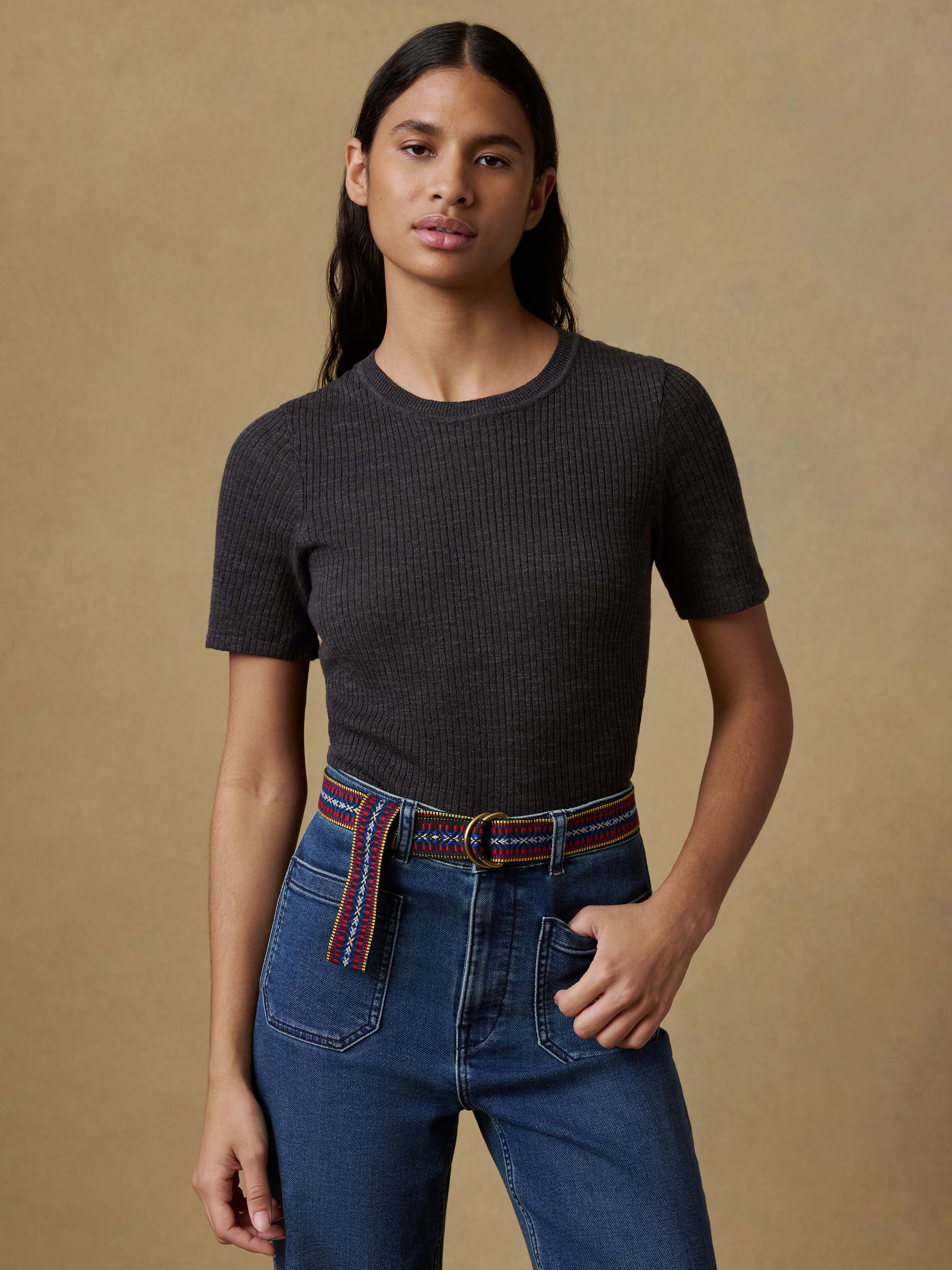 Miramar Linen Mini Rib Tee - Washed Black | Faherty Brand