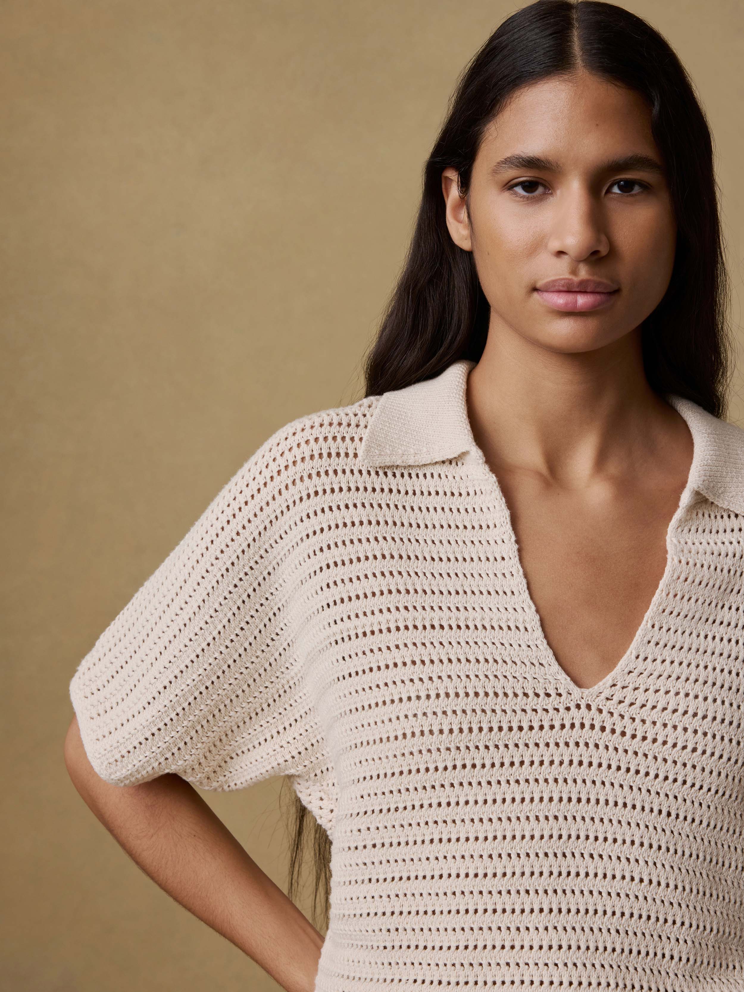 Seacoast Crochet Polo - Cream | Faherty Brand