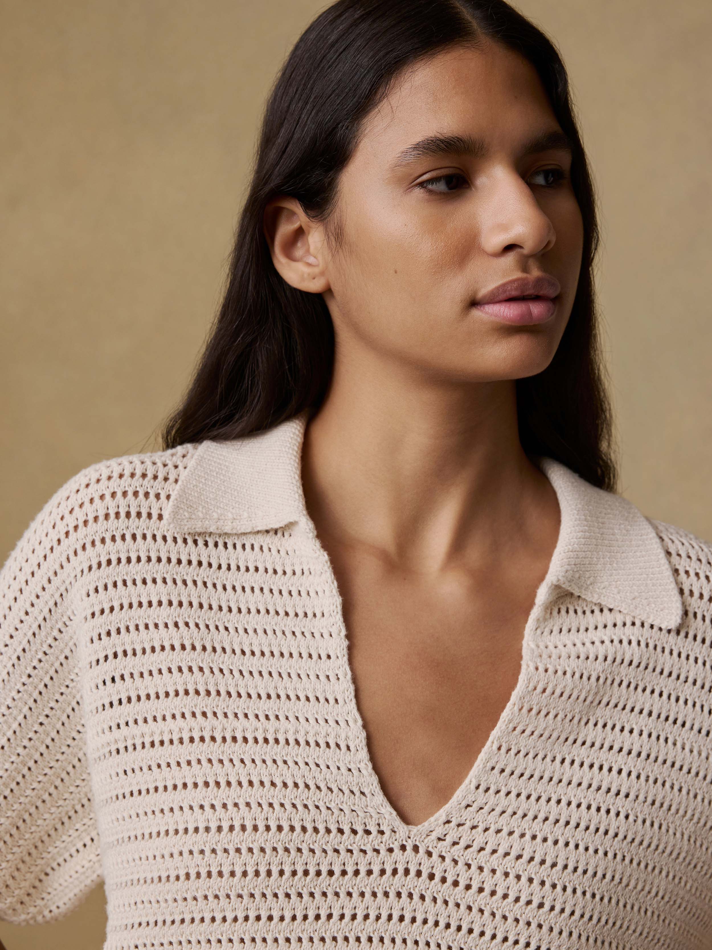 Seacoast Crochet Polo - Cream | Faherty Brand