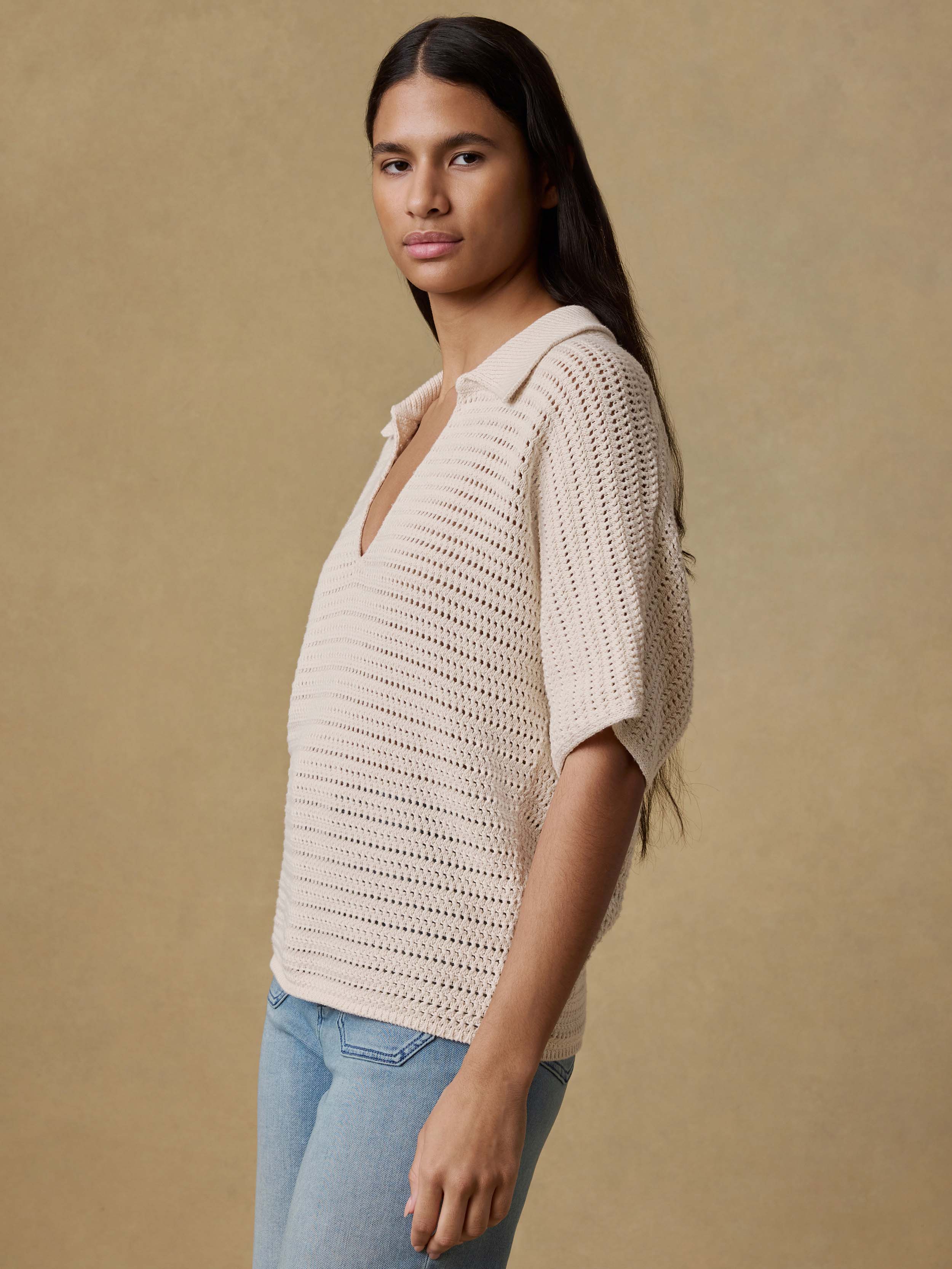 Seacoast Crochet Polo - Cream | Faherty Brand