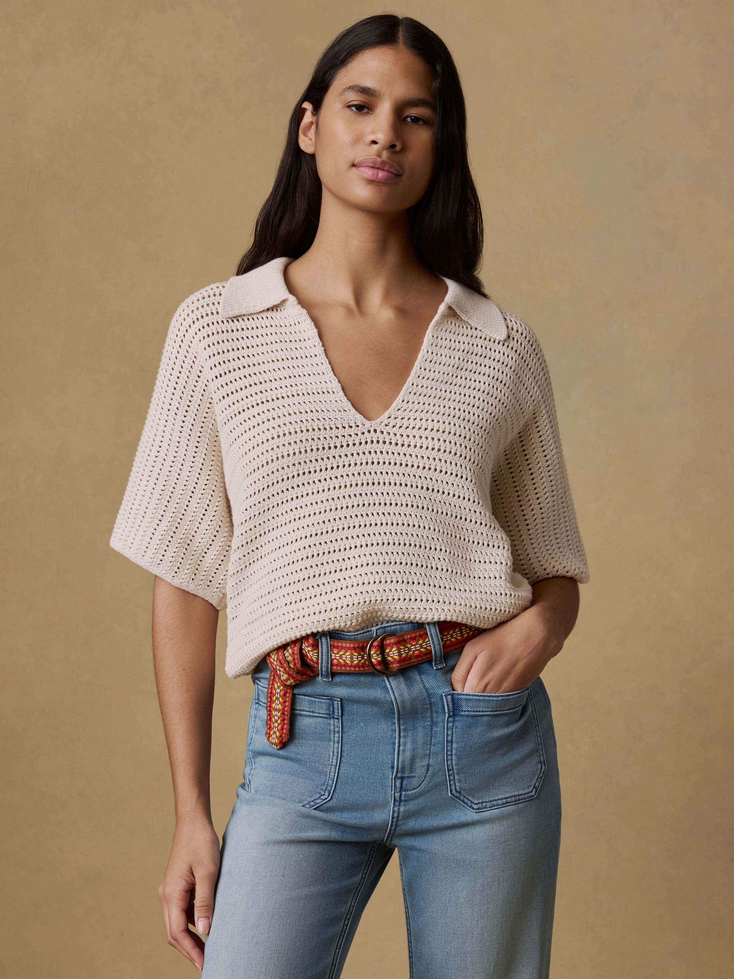 Seacoast Crochet Polo - Cream | Faherty Brand