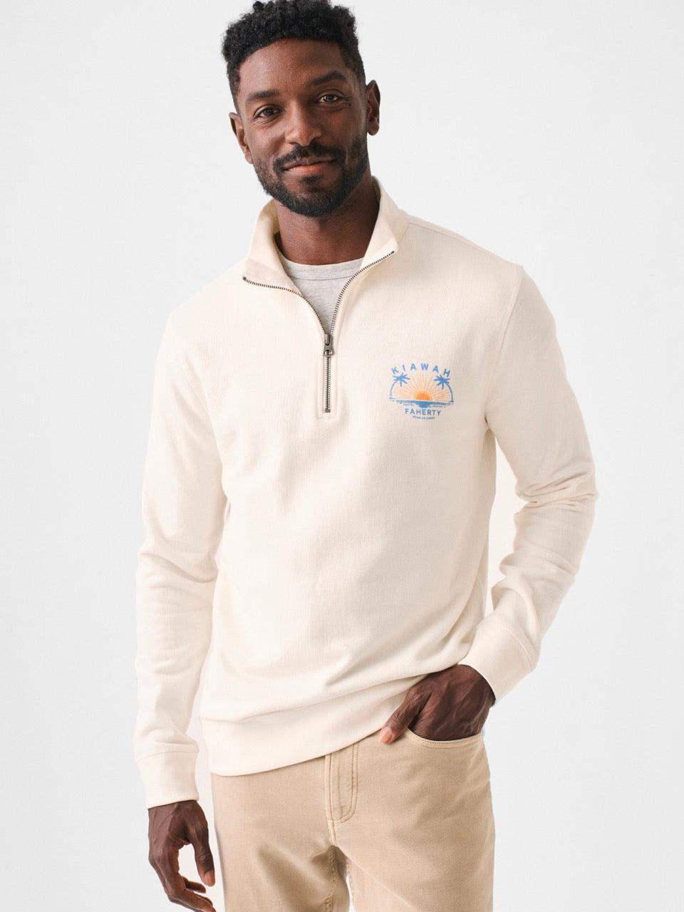 Kiawah Long-Sleeve Terry Quarter-Zip - Solar White | Faherty Brand
