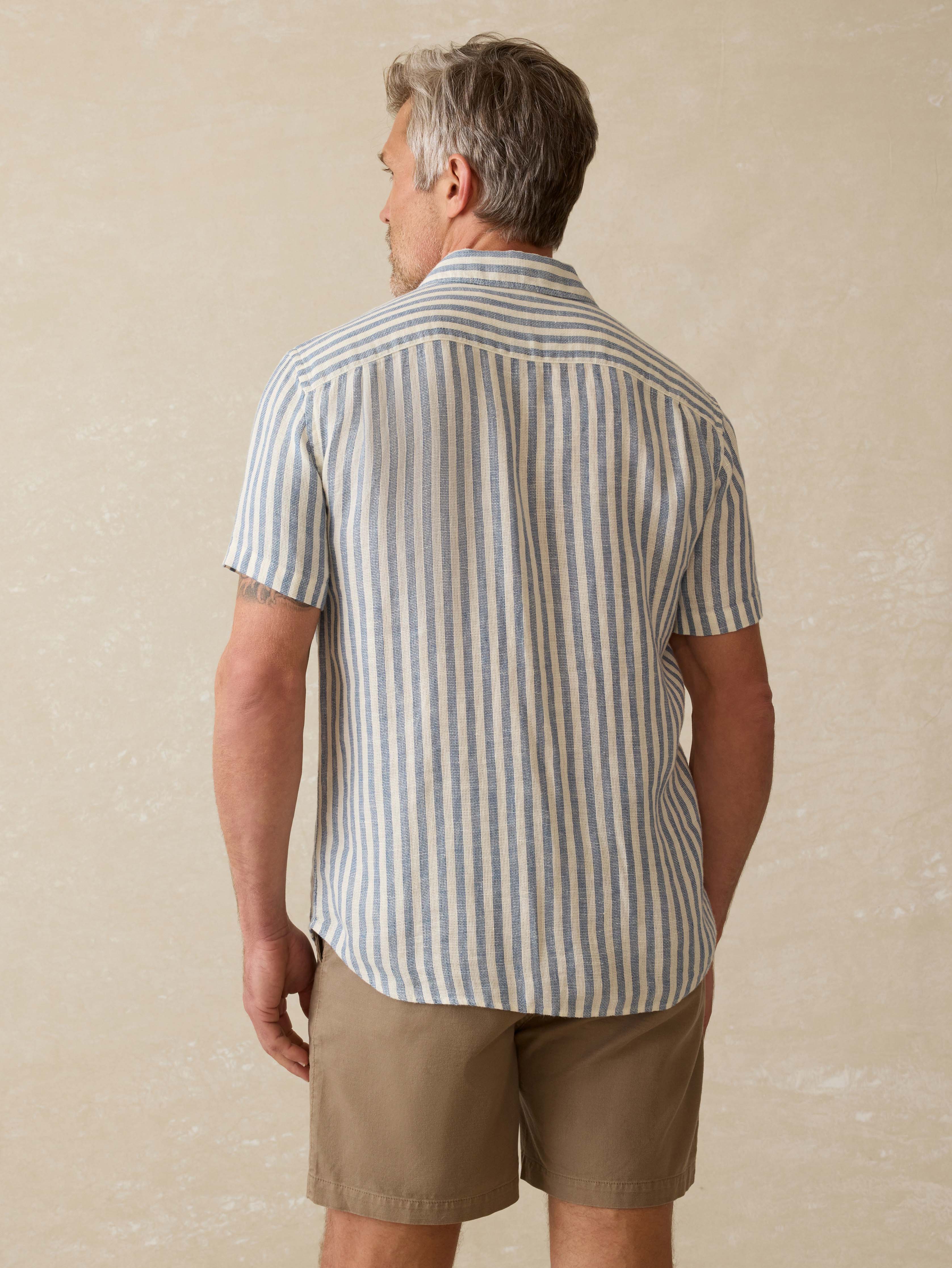 Short-Sleeve Palma Linen Shirt - Horizon Ivory Stripe | Faherty Brand