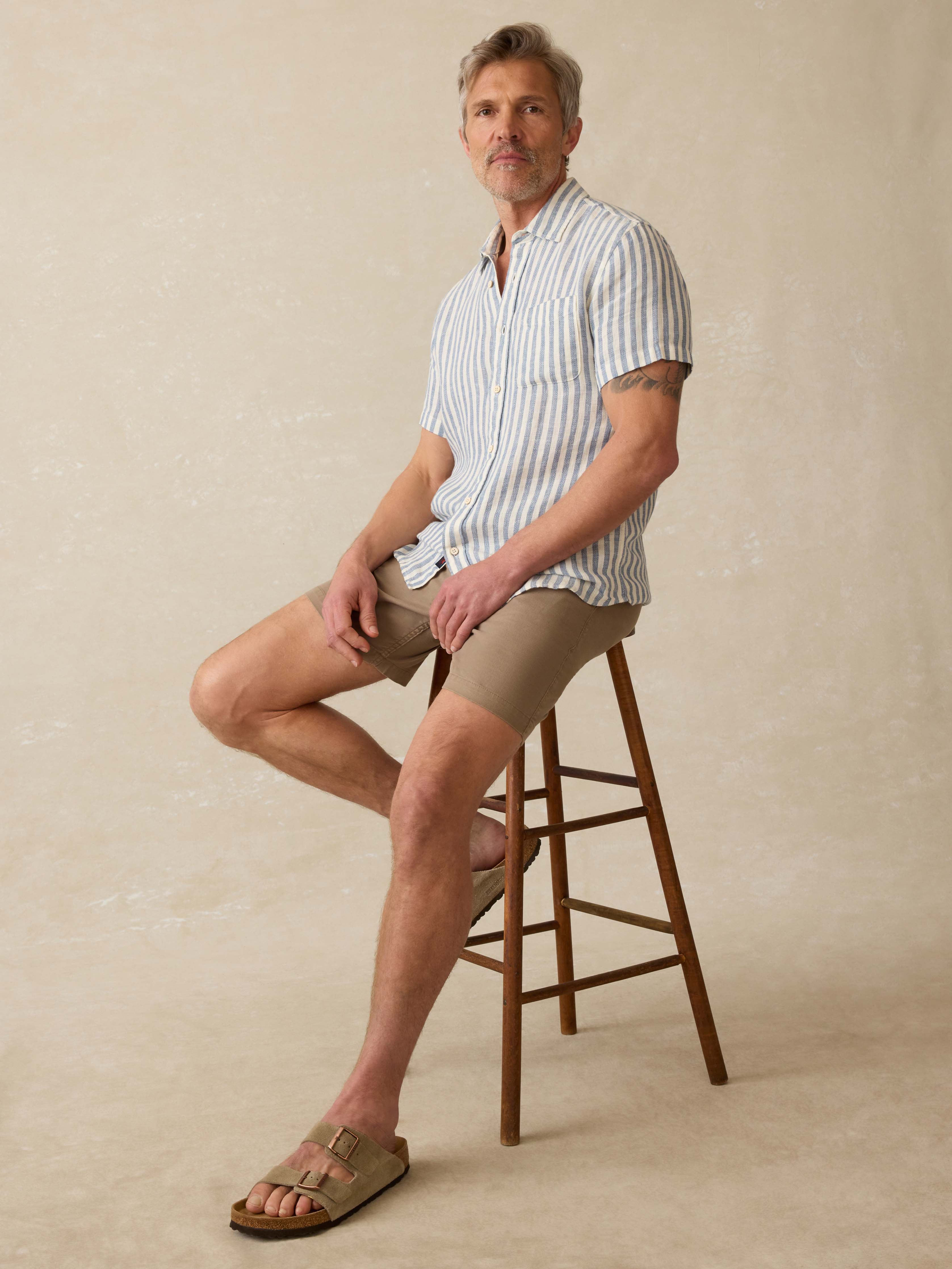 Short-Sleeve Palma Linen Shirt - Horizon Ivory Stripe | Faherty Brand