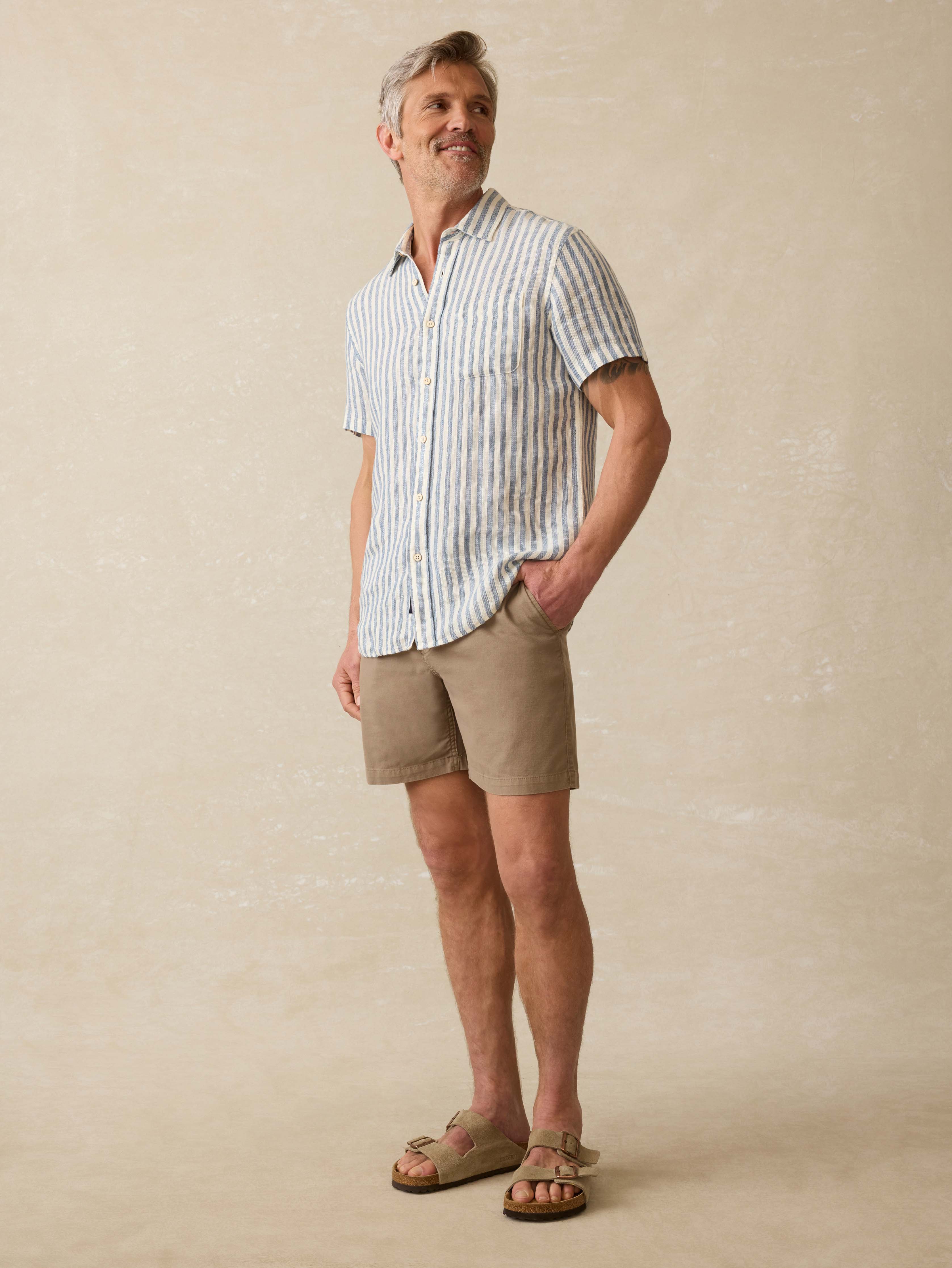 Short-Sleeve Palma Linen Shirt - Horizon Ivory Stripe | Faherty Brand