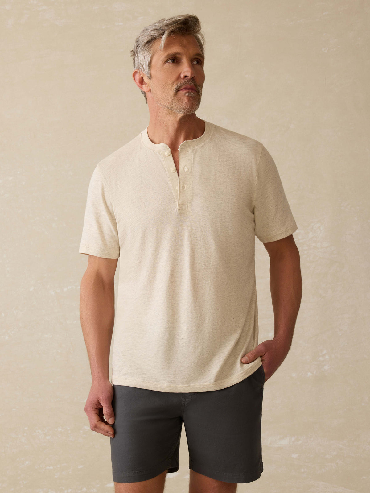  | Short-Sleeve Sunwashed Henley - Island Dune Heather | Faherty Brand, image 1 of 5