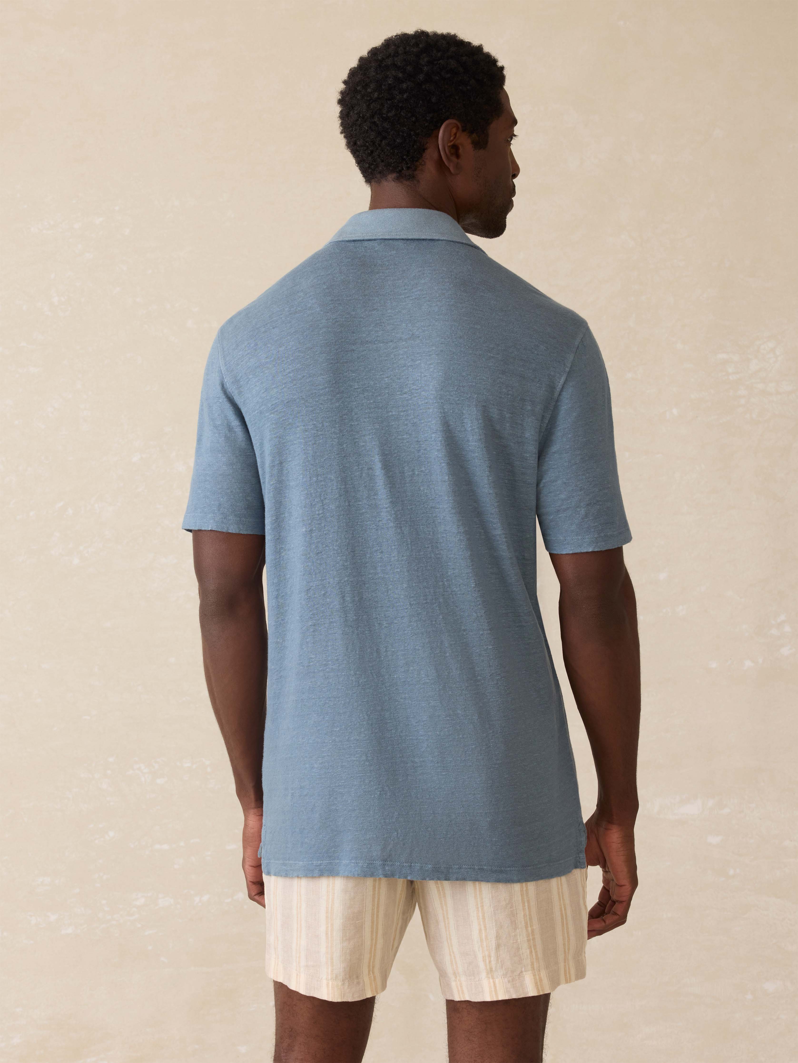 Short-Sleeve Linen Polo - Deep Marine | Faherty Brand