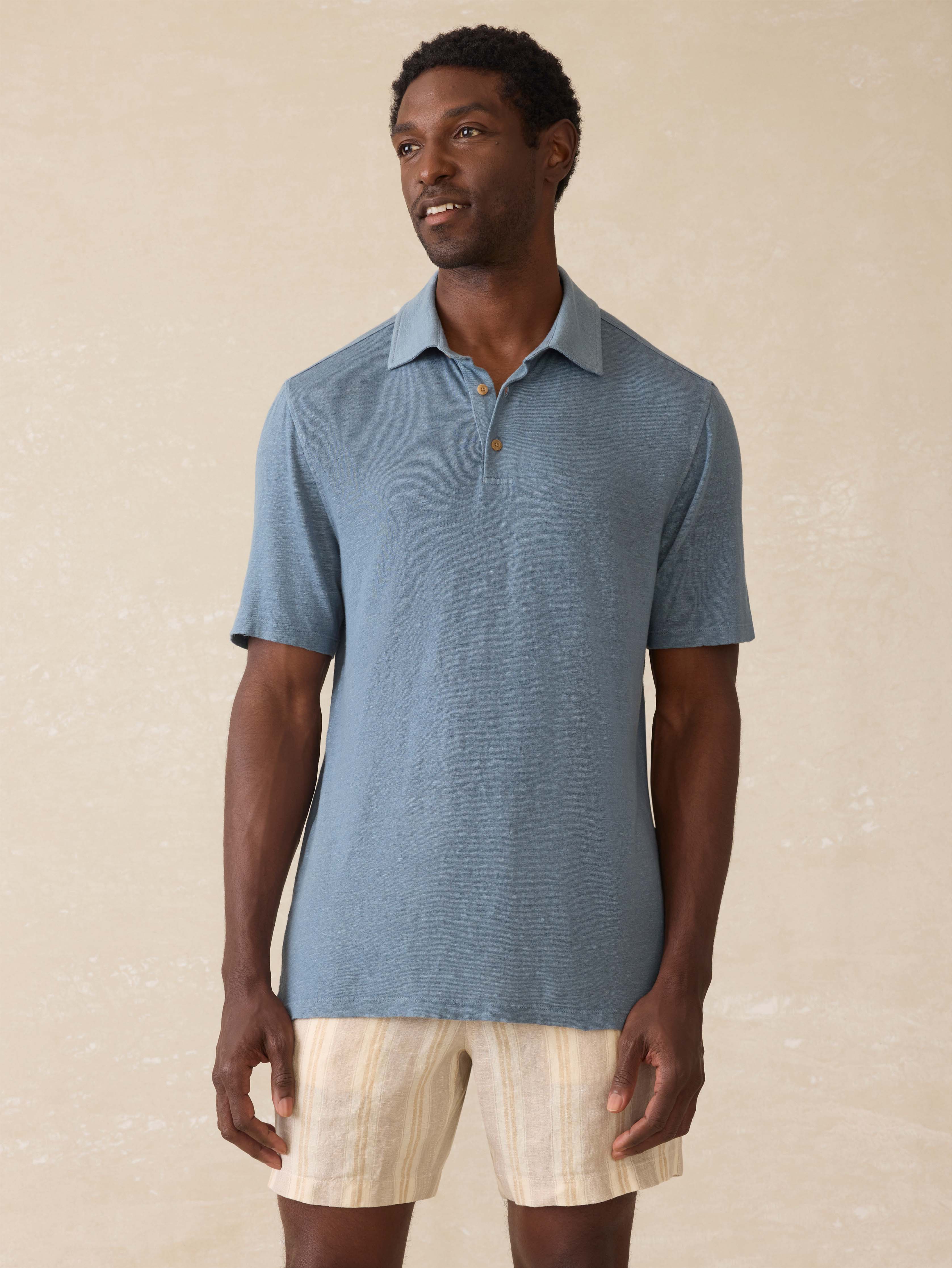 Short-Sleeve Linen Polo - Deep Marine | Faherty Brand