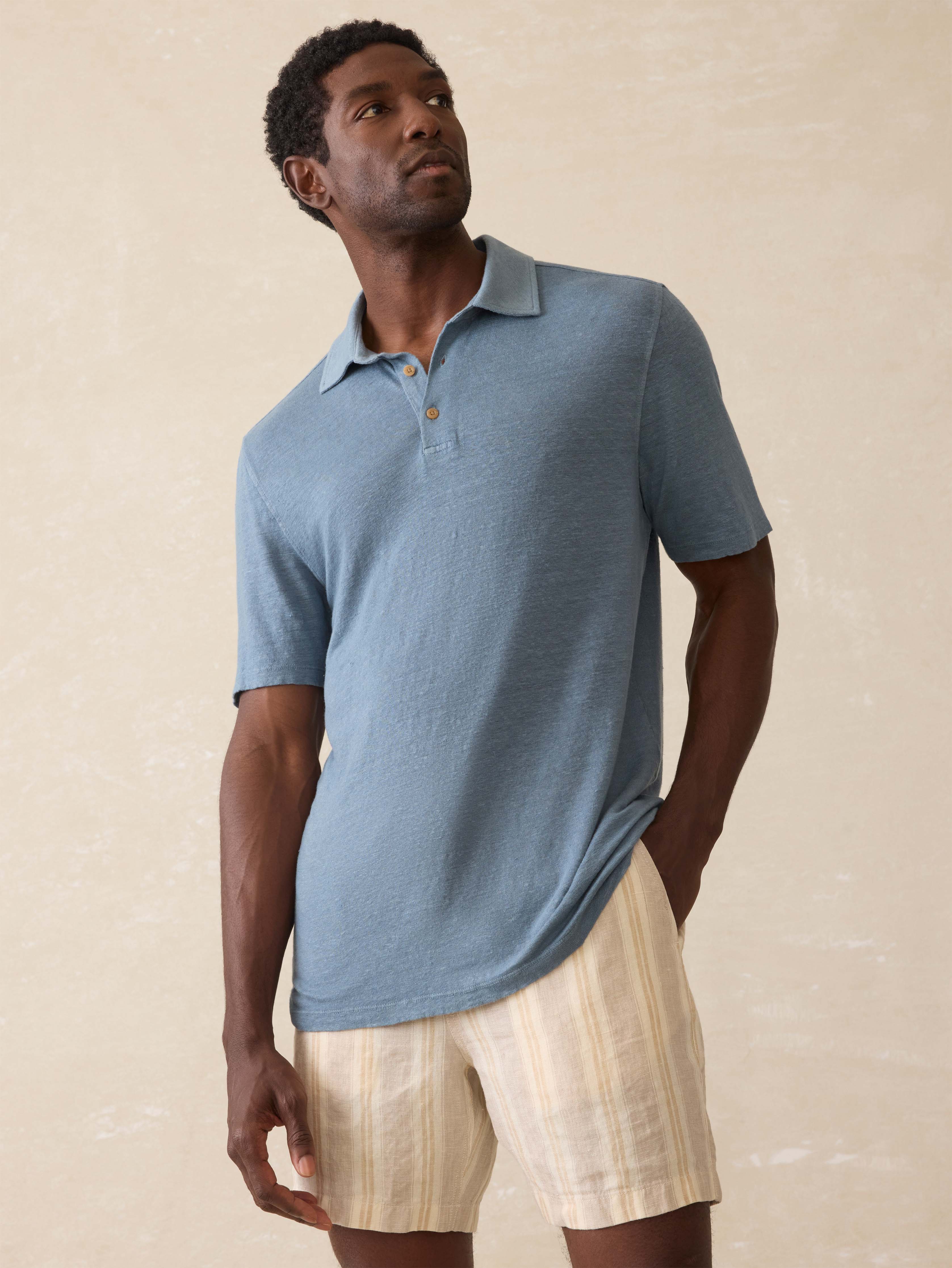 Short-Sleeve Linen Polo - Deep Marine | Faherty Brand