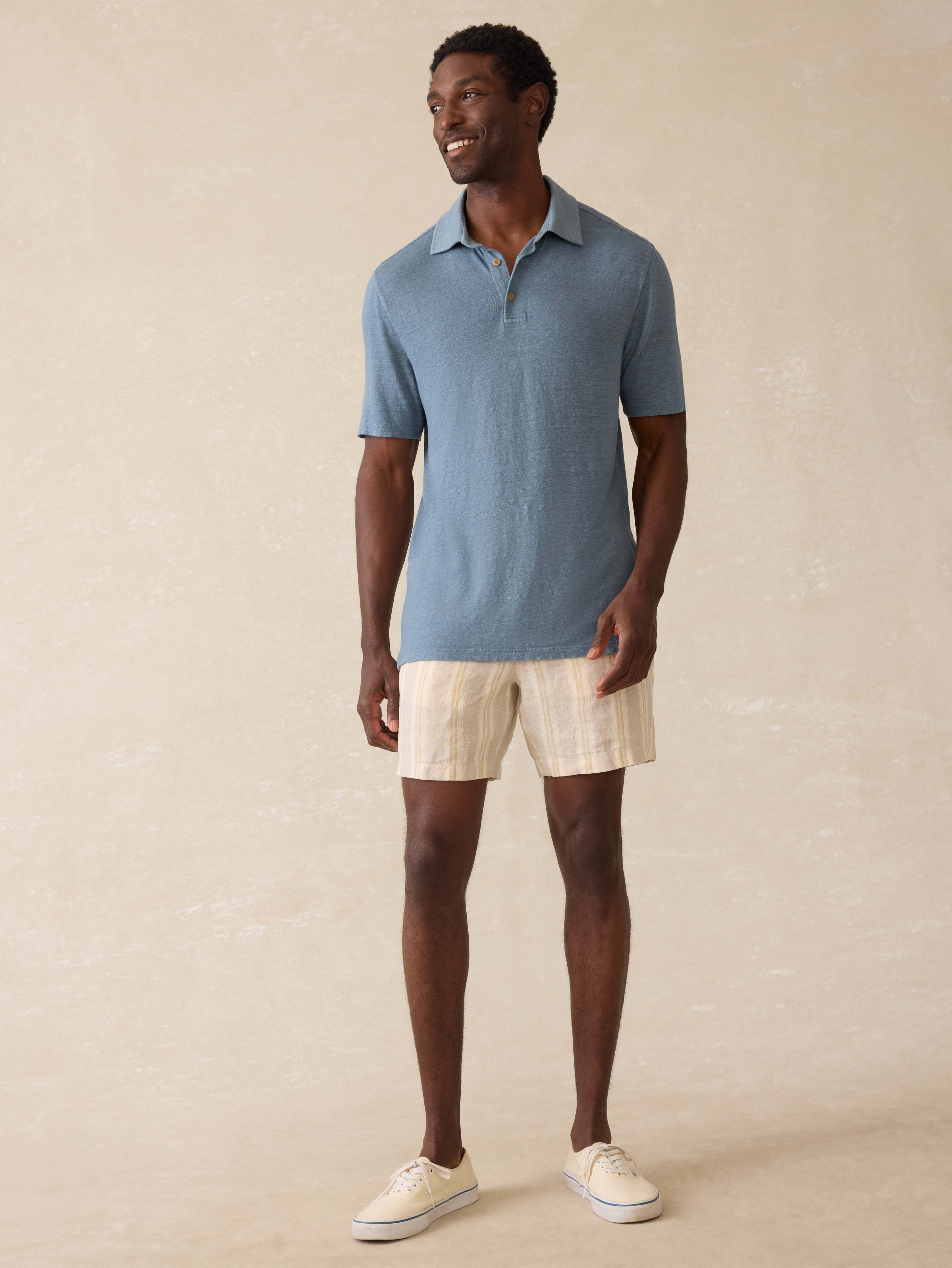 Short-Sleeve Linen Polo - Deep Marine | Faherty Brand