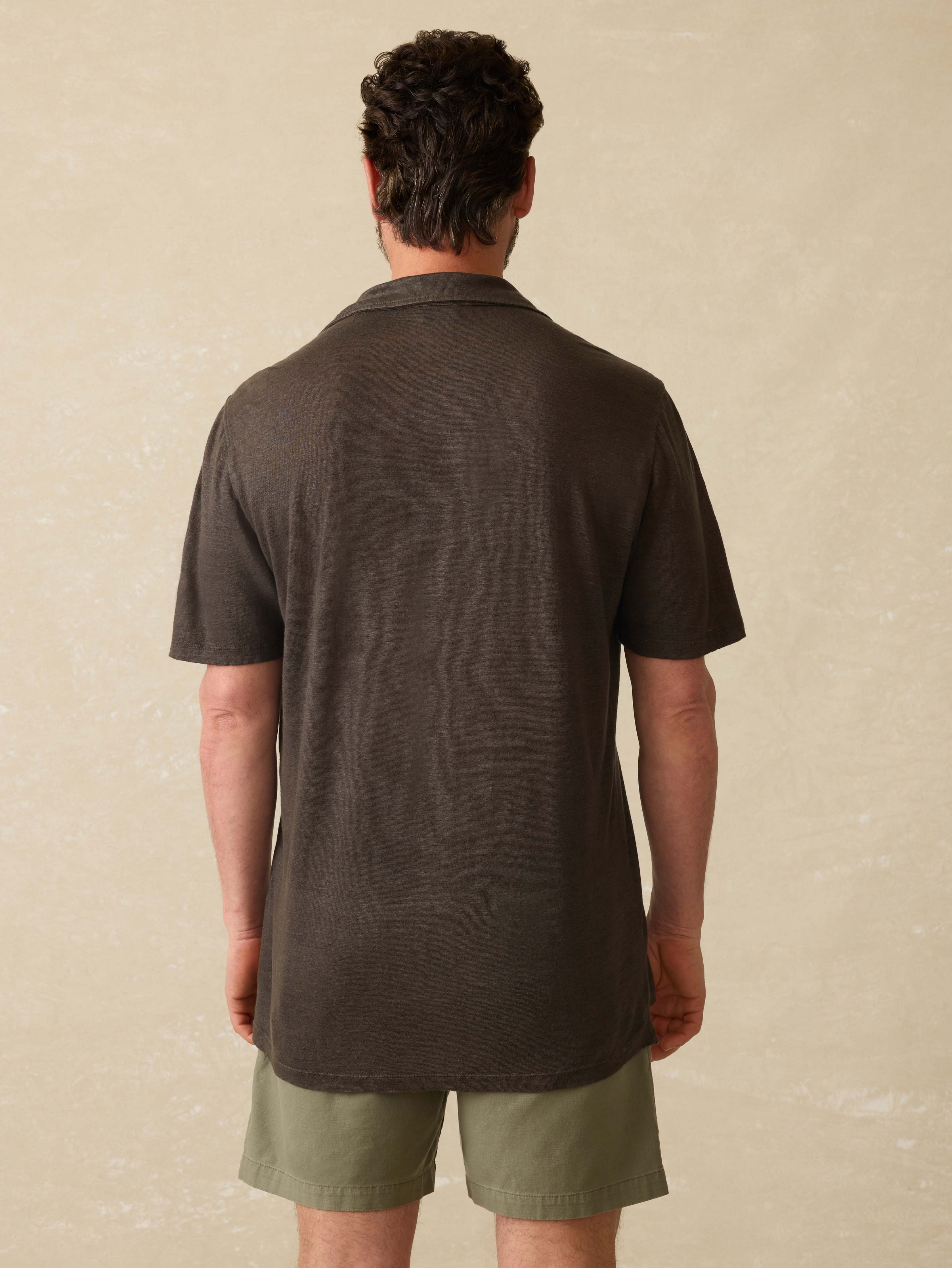 Short-Sleeve Linen Polo - Washed Black | Faherty Brand
