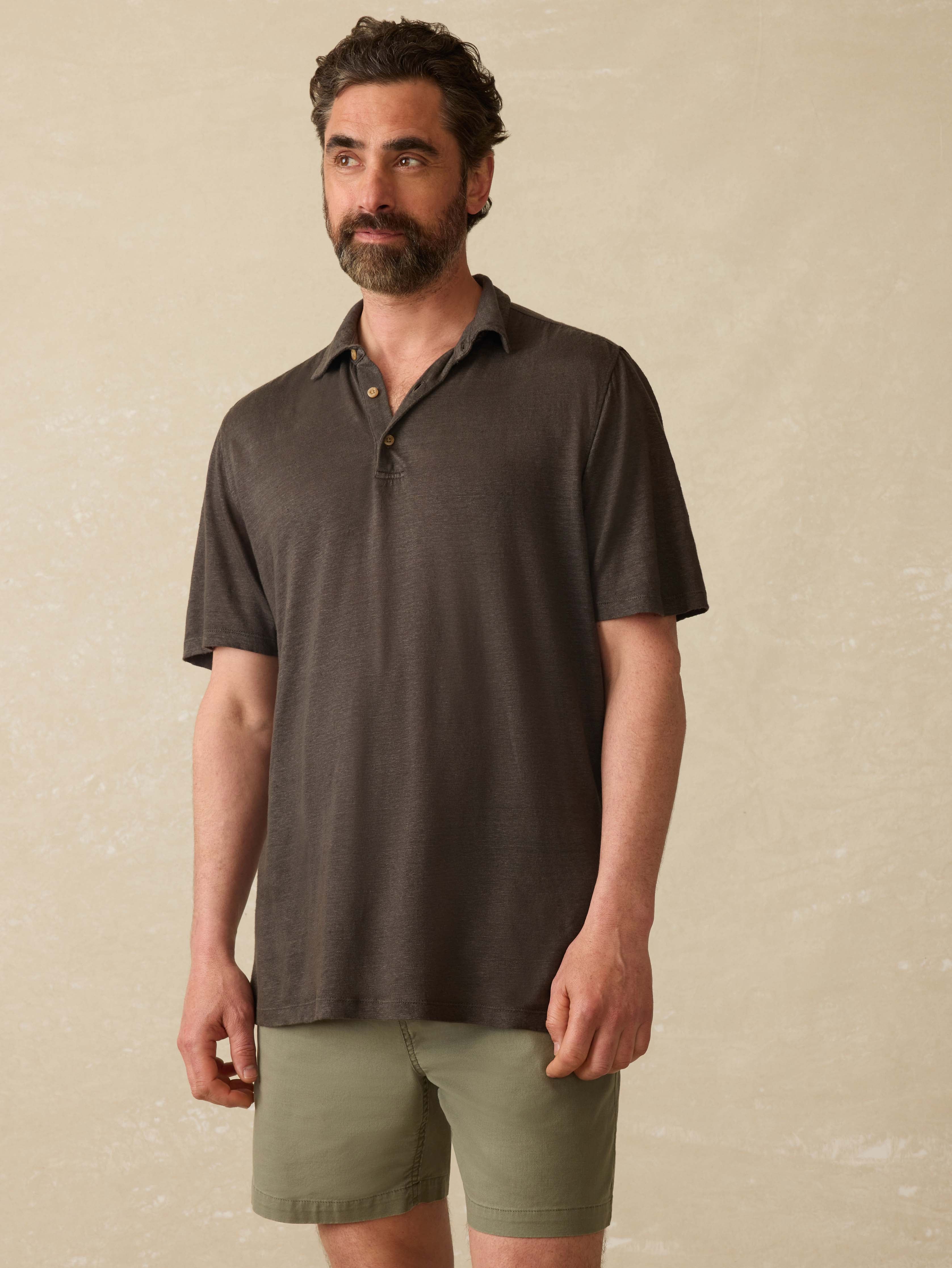 Short-Sleeve Linen Polo - Washed Black | Faherty Brand