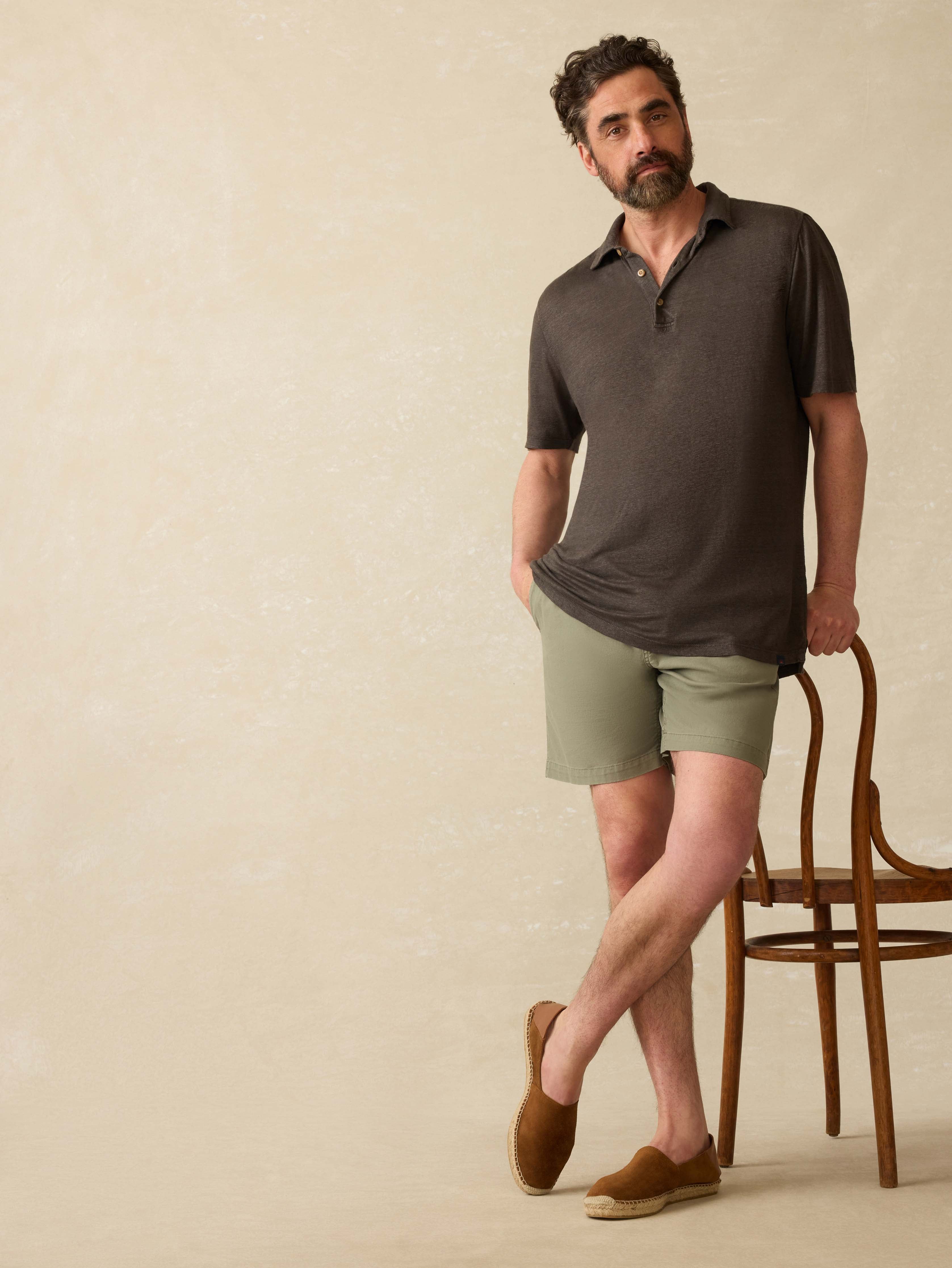 Short-Sleeve Linen Polo - Washed Black | Faherty Brand