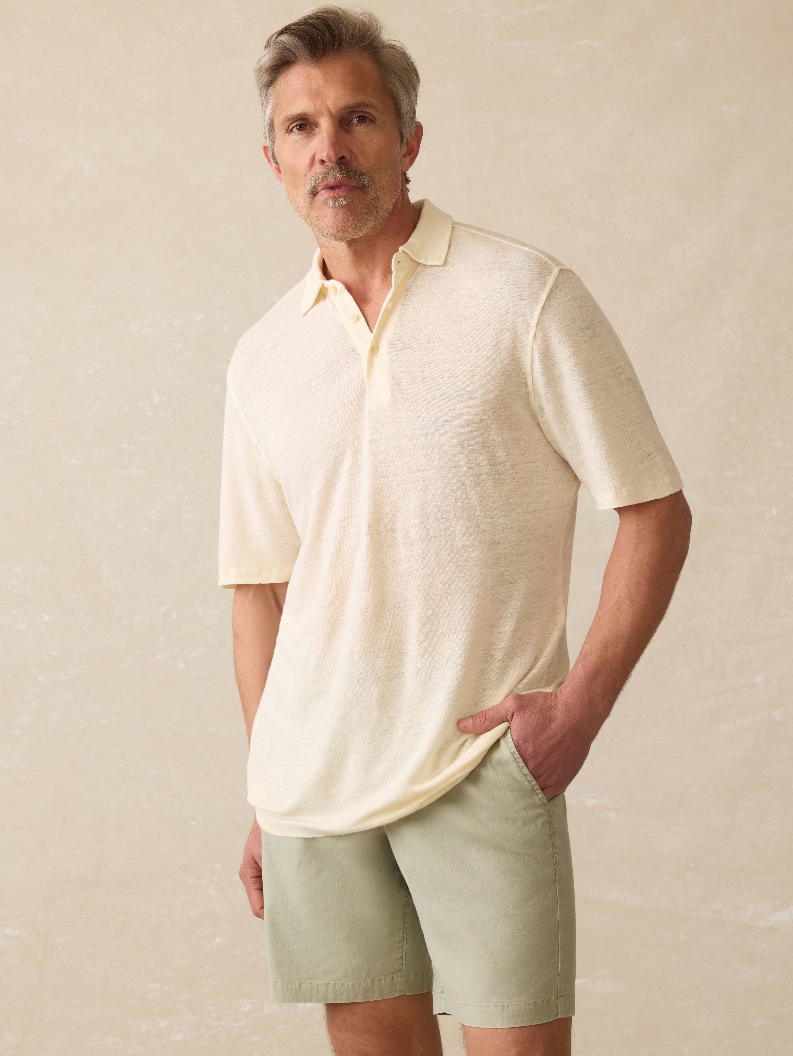 Short-Sleeve Linen Polo - Whitecap | Faherty Brand