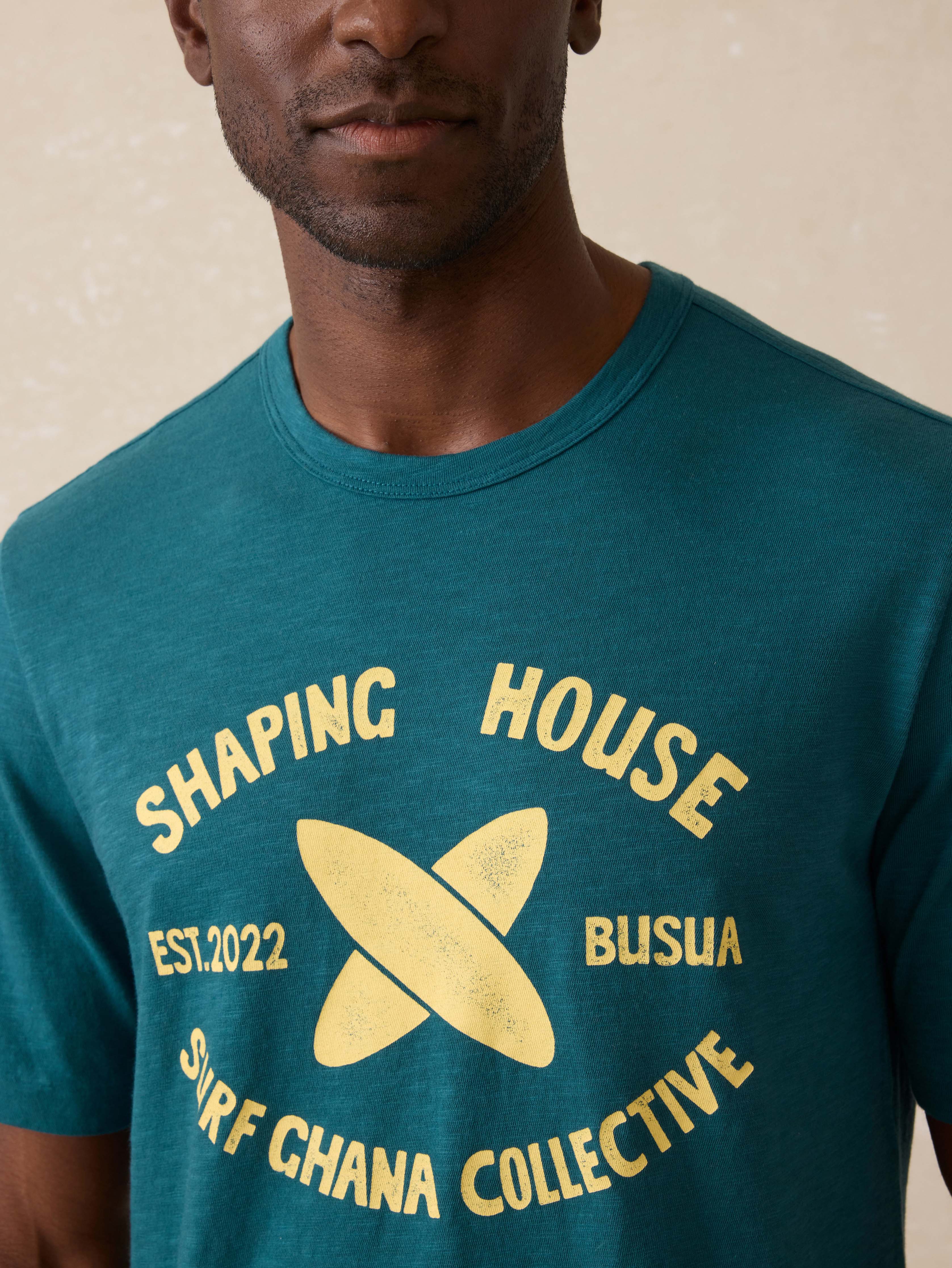 Ghana Short-Sleeve Shaping House Graphic Tee - Agonda Green | Faherty Brand