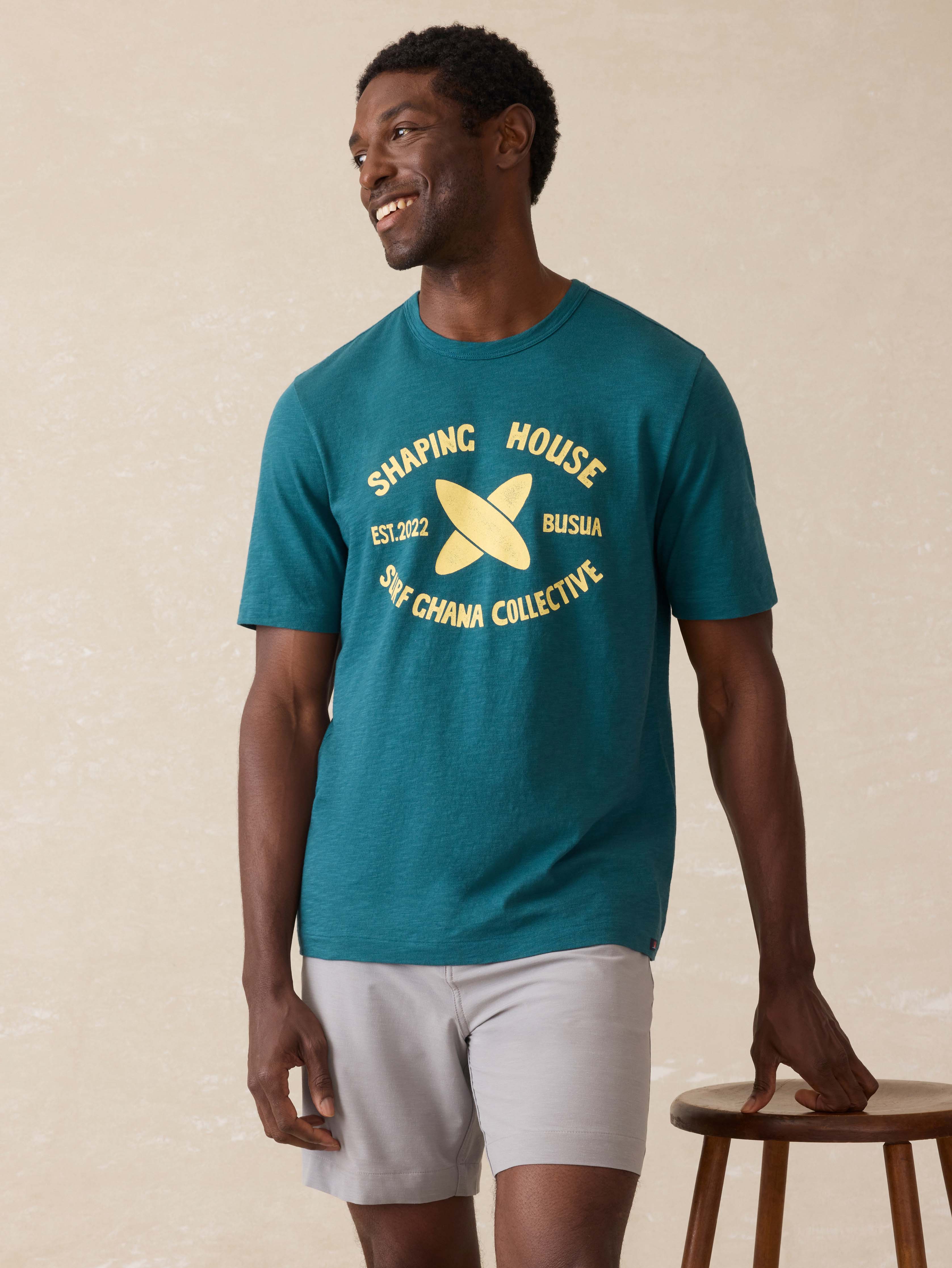 Ghana Short-Sleeve Shaping House Graphic Tee - Agonda Green | Faherty Brand